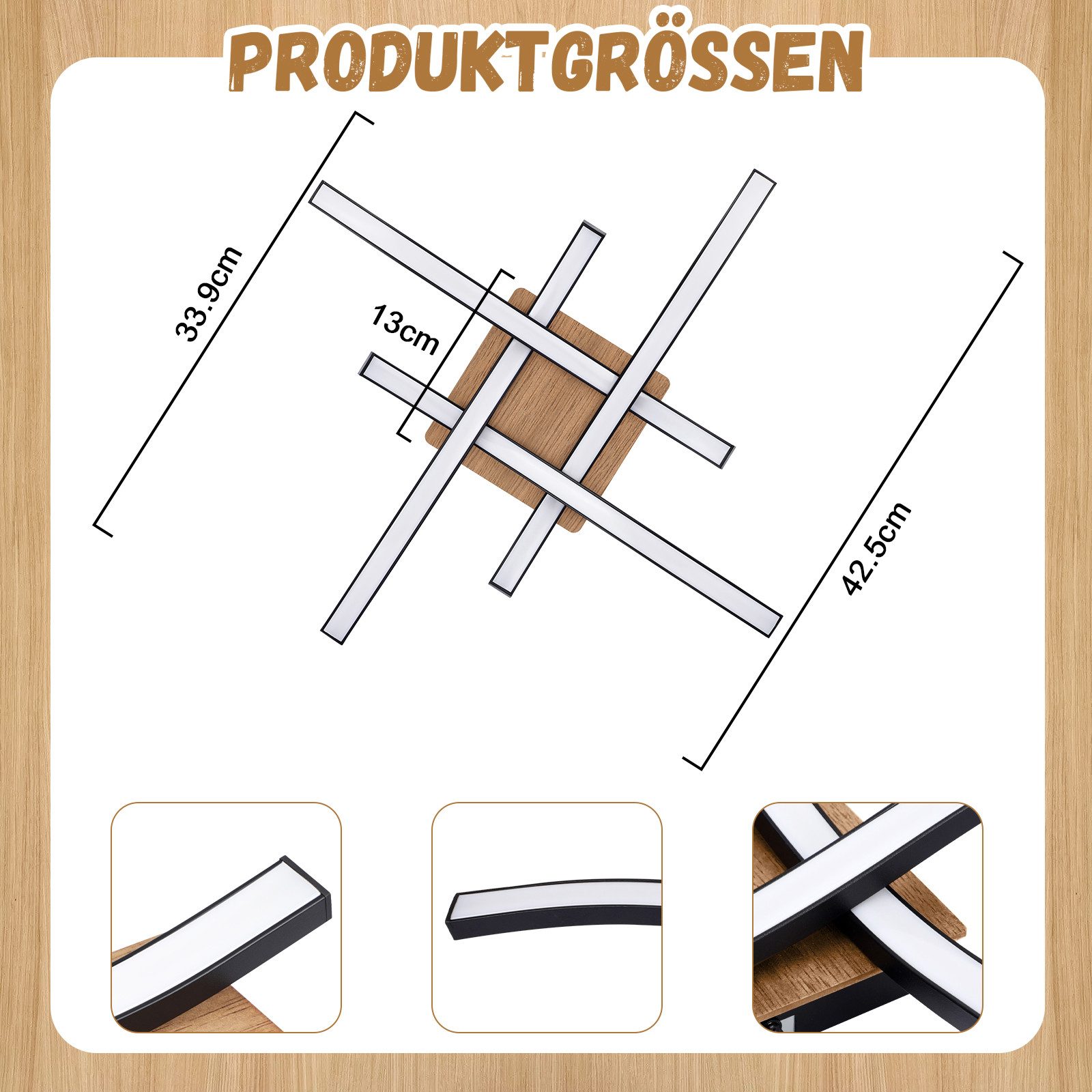 ZMH LED Deckenleuchte Wohnzimmer Holz Schwarz Wellenförmig Modern Deckenlam günstig online kaufen