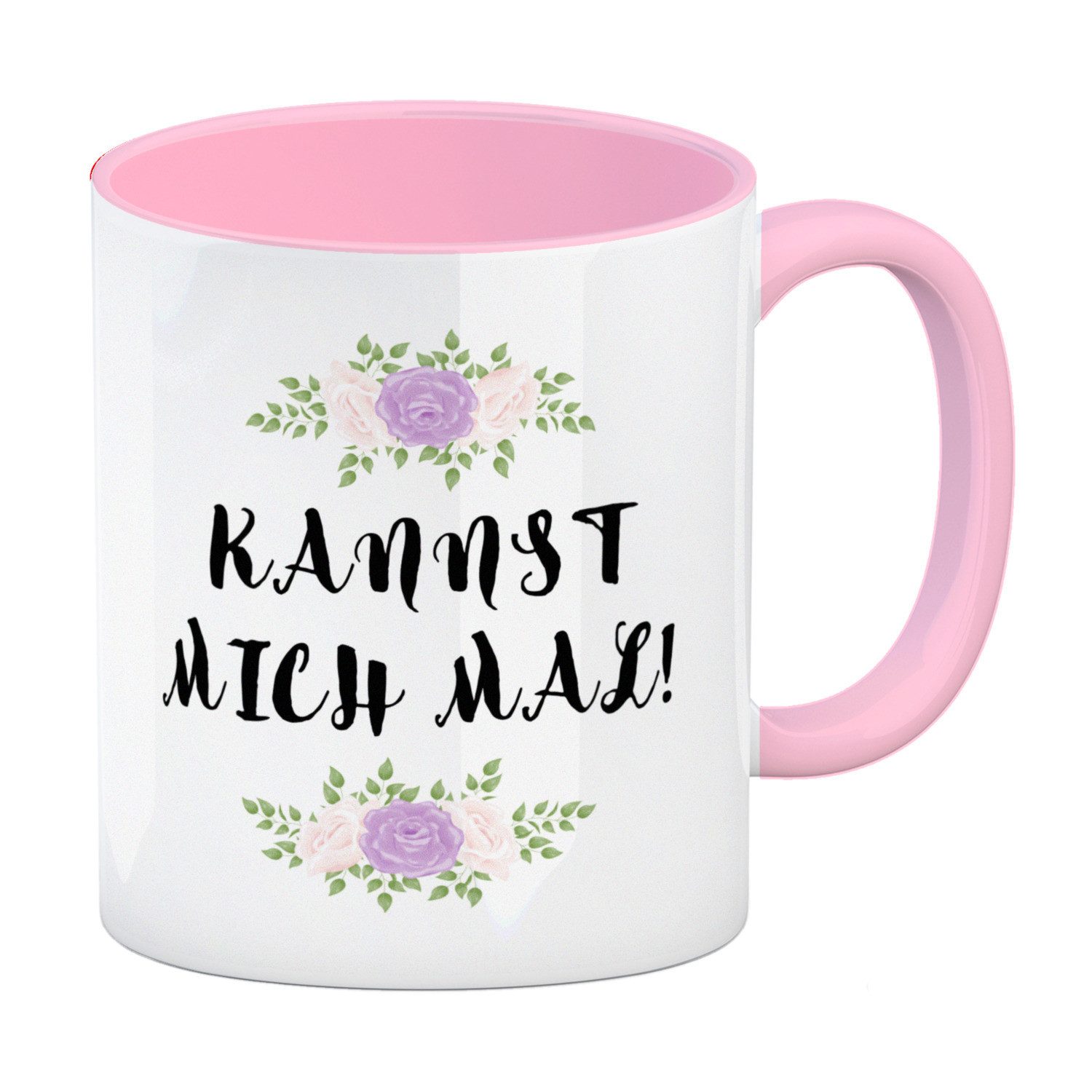 Tasse Kannst mich mal! Kaffeebecher in rosa mit Spruch und Blumen