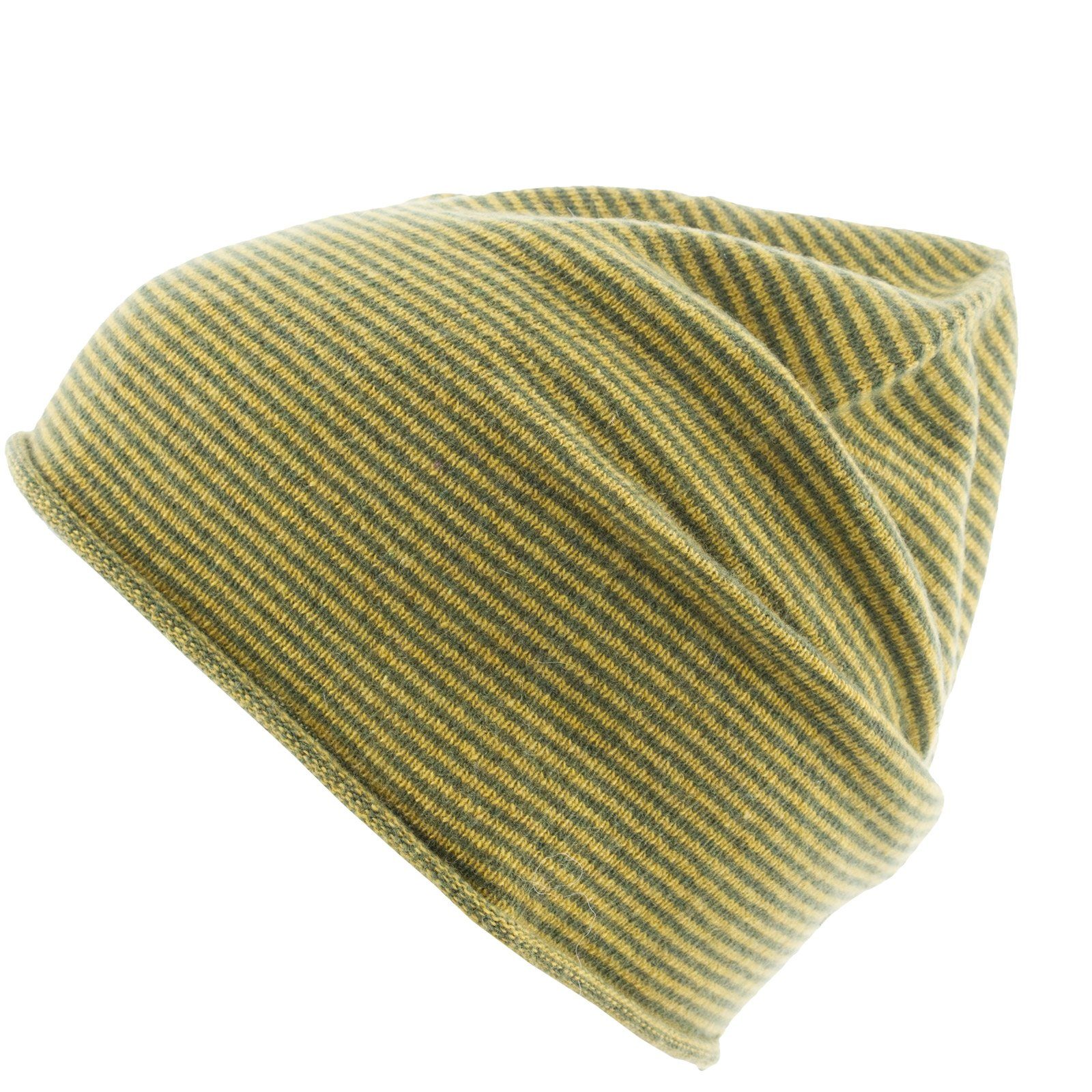 Really Nice Stripes Gelb/Grün Beanie Unisex 100 Beanie Curl % Strickmütze Kaschmir Cashmere Mütze