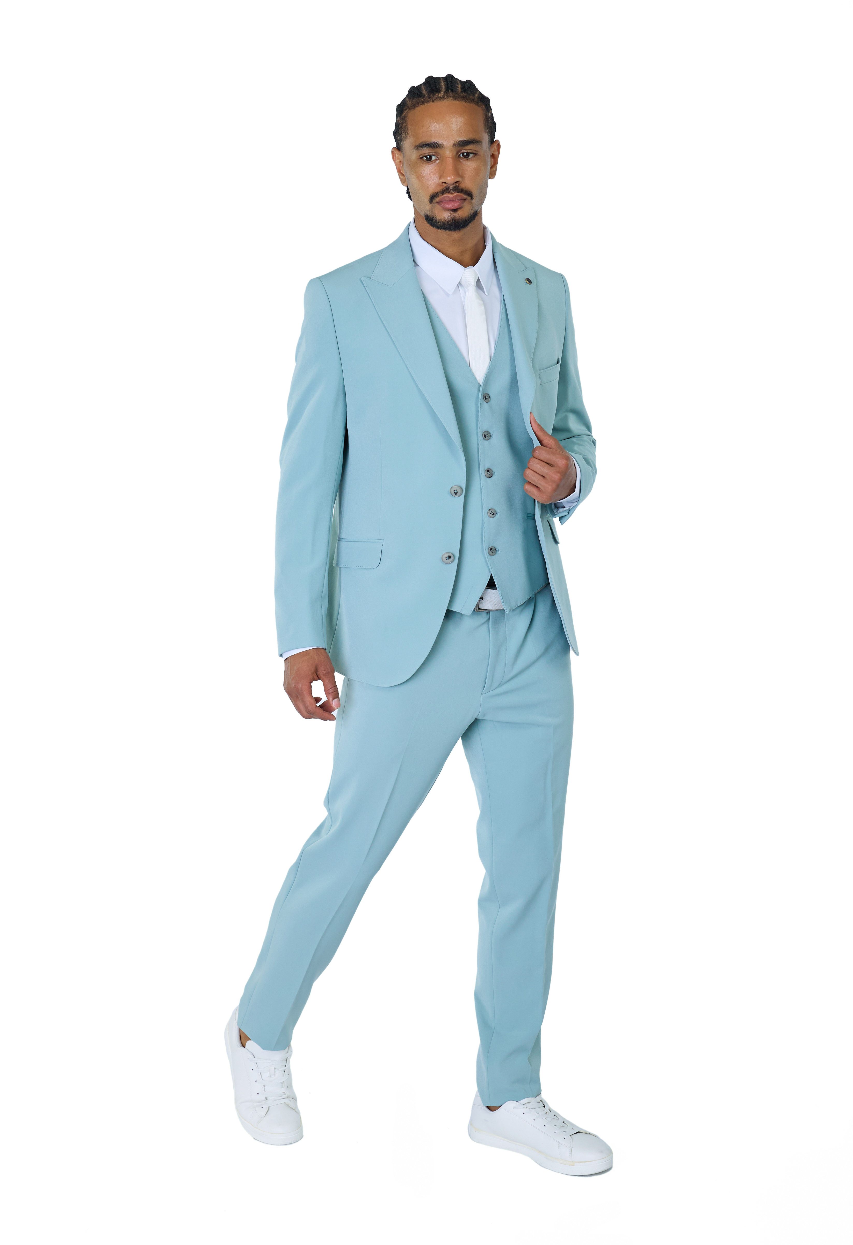 Denim Distriqt Anzug Sprotlicher 3 teiliger Herren Slim Fit Anzug (3-tlg)