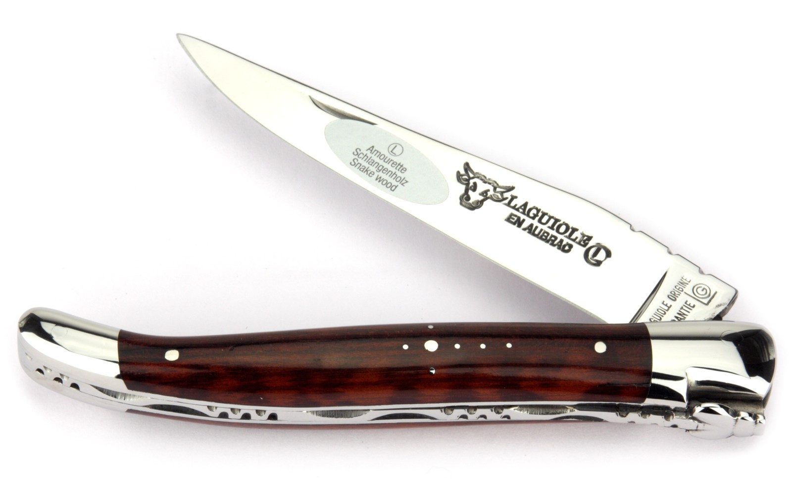Laguiole en Aubrac Карманные ножи L0212AMIF, Griff 12cm Schlangenholz - Feder verziert - Stahl glänzend