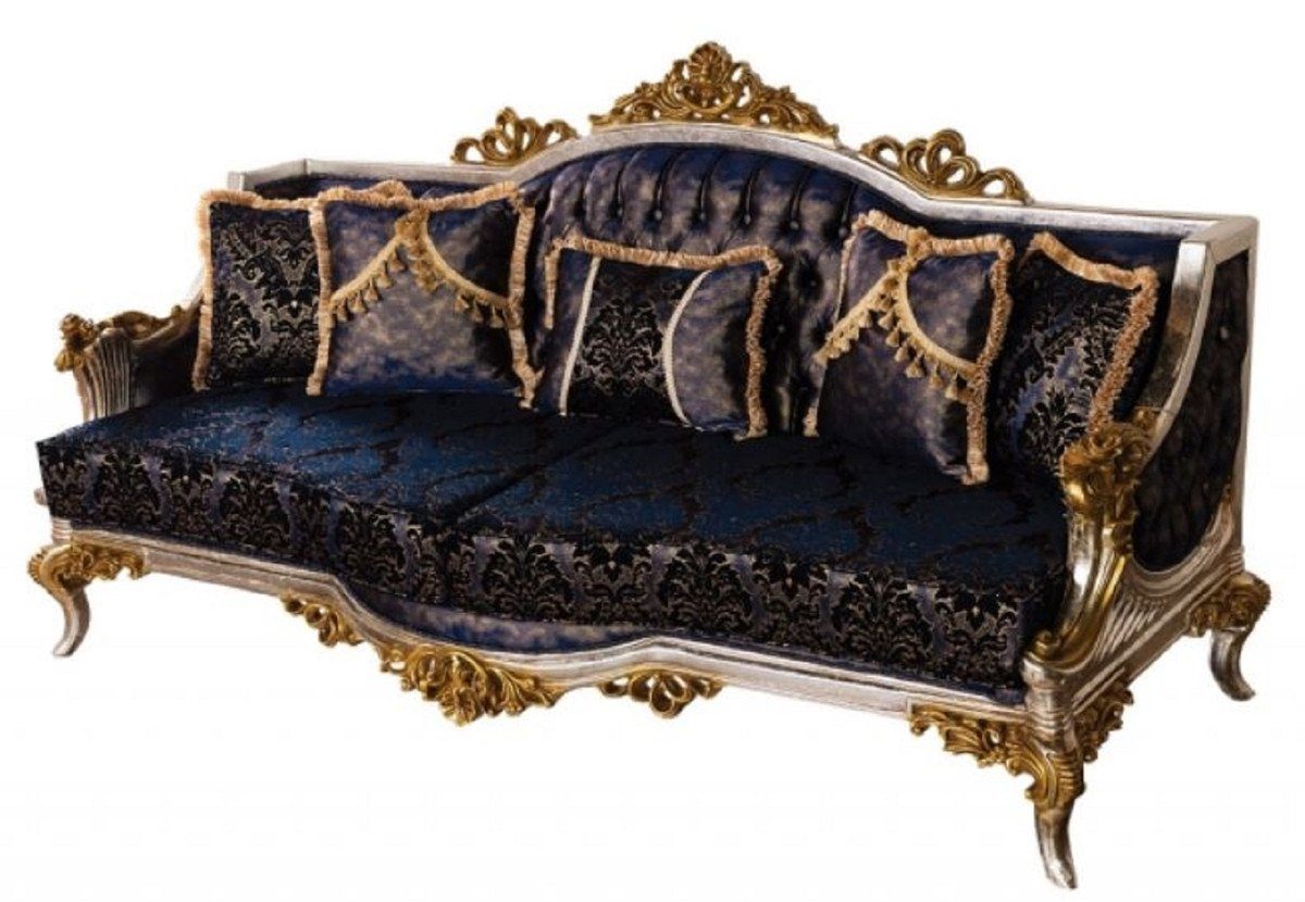 Casa Padrino / Luxus mit Royalblau Prunkvolles Gold Silber elegantem Wohnzimmer / Sofa - Sofa Barock Wohnzimmer Muster Schwarz Barock - / Sofa Möbel