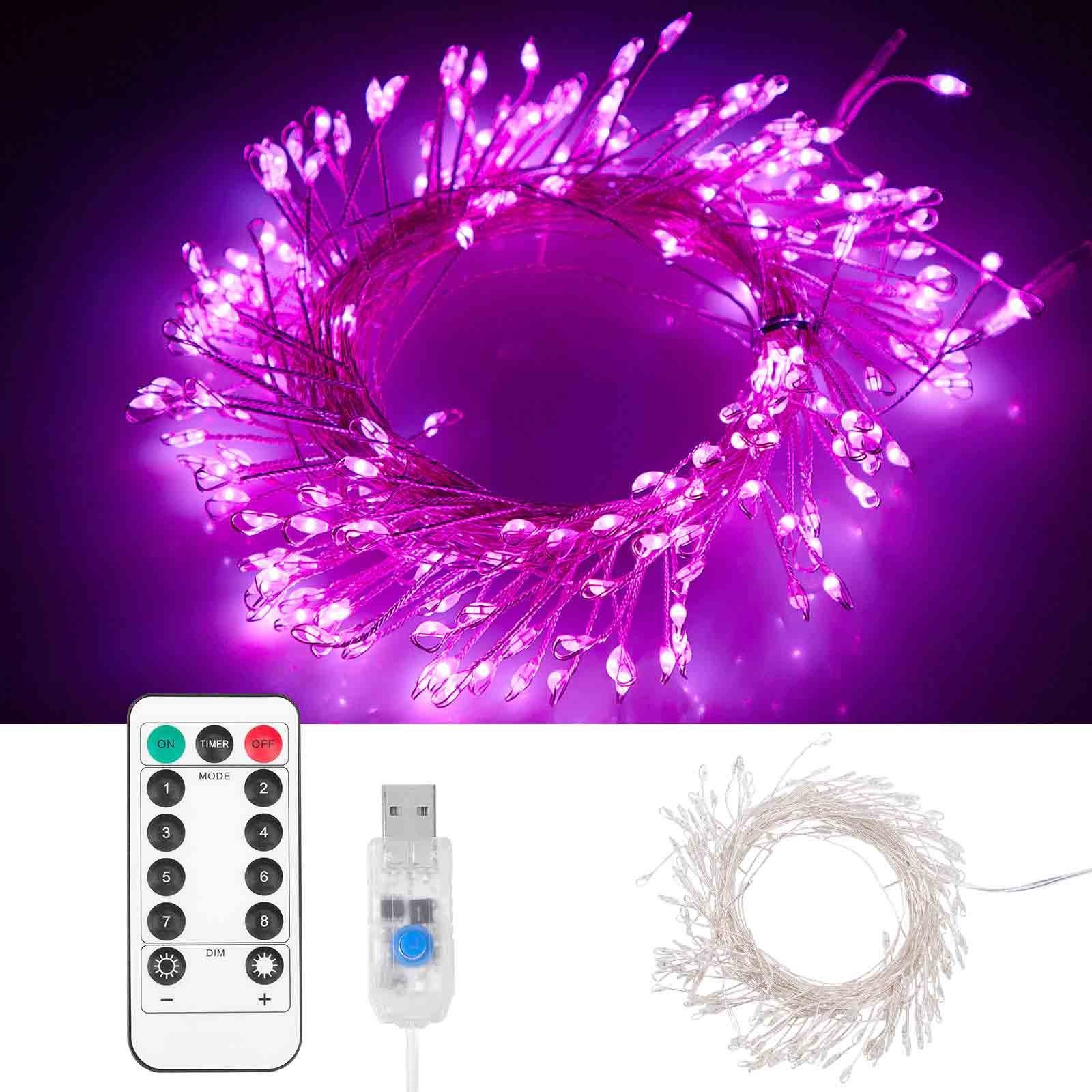 Sunicol LED-Lichterkette modi wasserdicht,Fernbedienung,8 3M/6M Lichterkette,USB-betrieben, LED Rosa