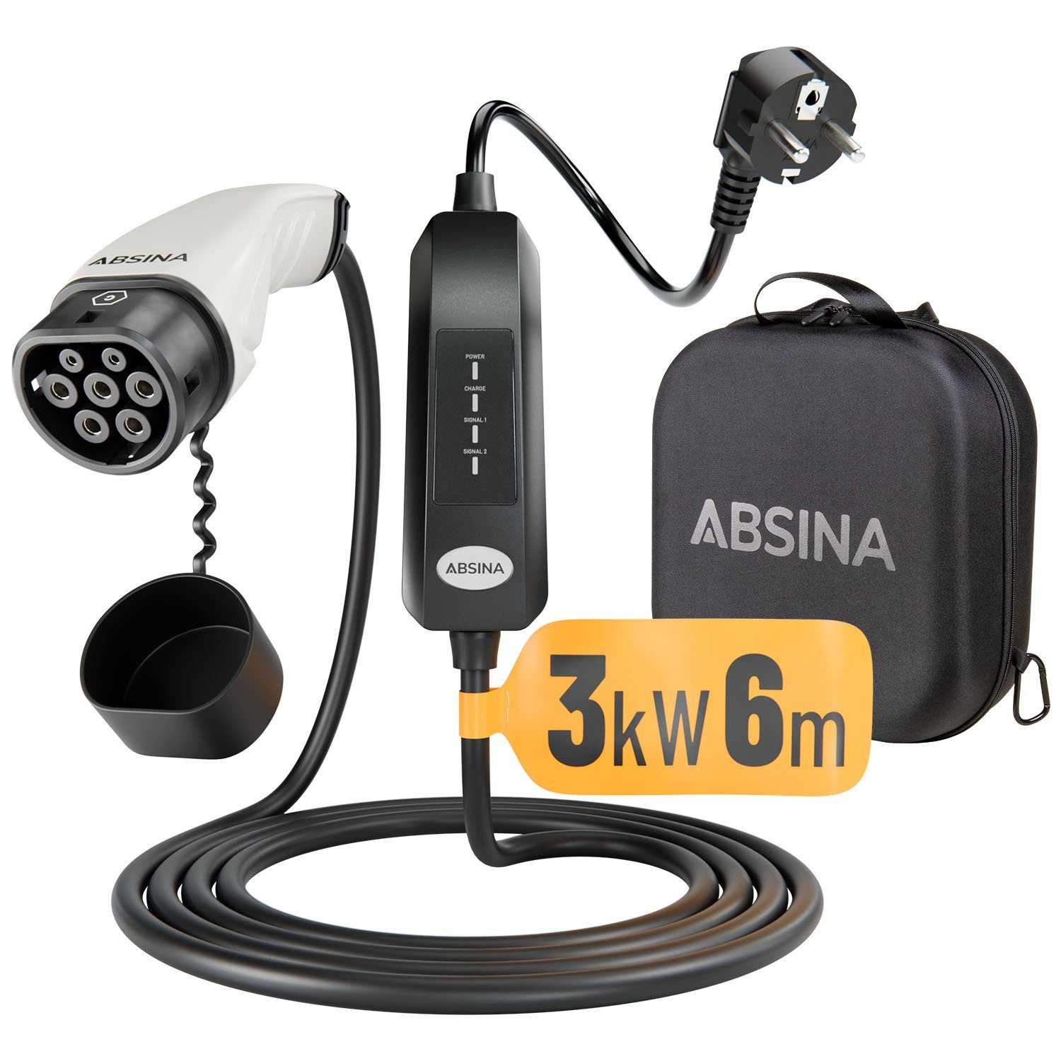 Elektroauto Ladekabel Typ 2 Mode 2 Schuko, 6 Meter, 1-phasig, 3kW, 13A Elektroauto-Ladegerät
