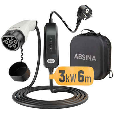 ABSINA Elektroauto Ladekabel Typ 2 Mode 2 Schuko, 6 Meter, 1-phasig, 3kW, 13A Elektroauto-Ladegerät (1-tlg)