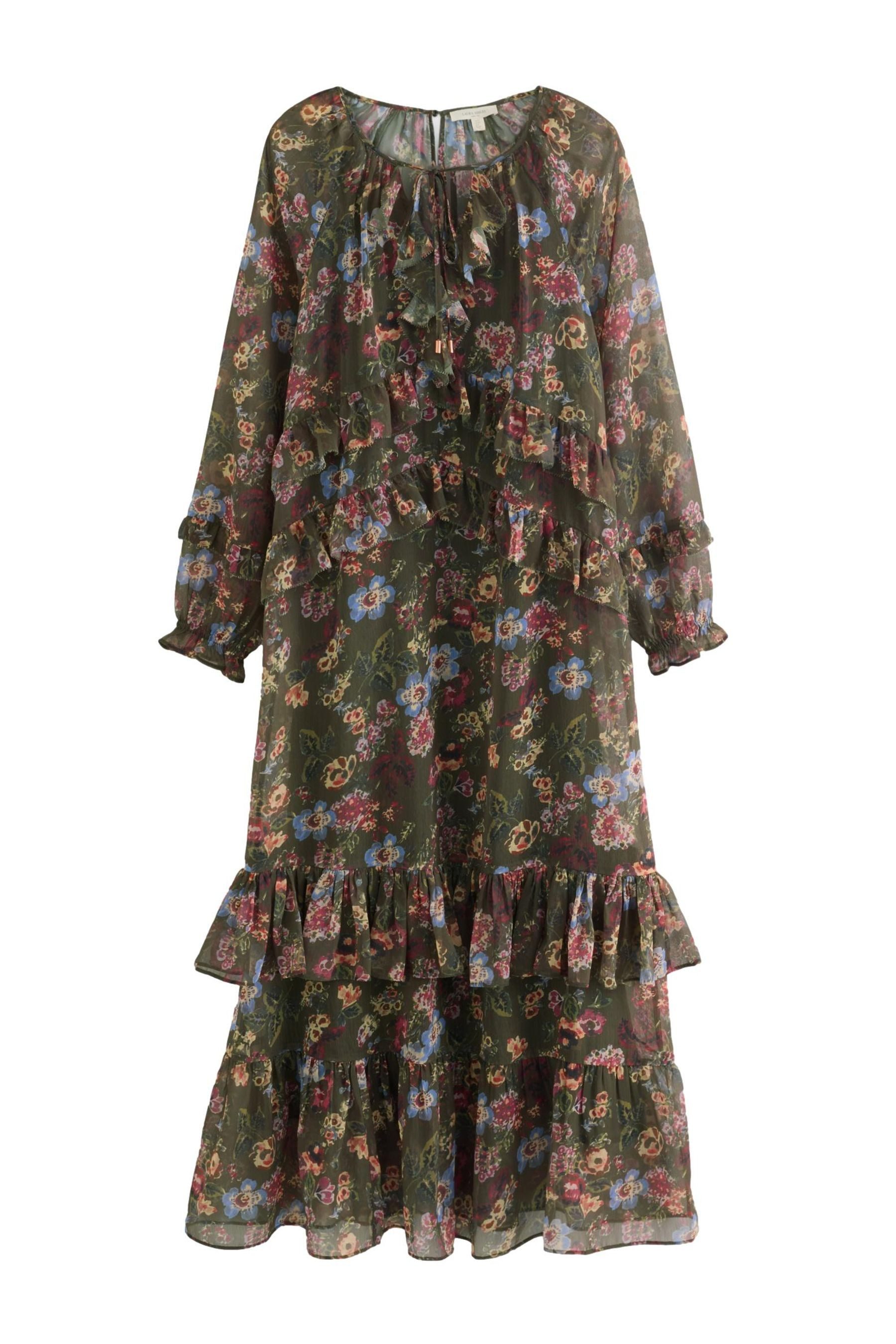 LAURA ASHLEY Maxikleid Laura Ashley Chiffon-Maxikleid mit Rüschen (1-tlg)