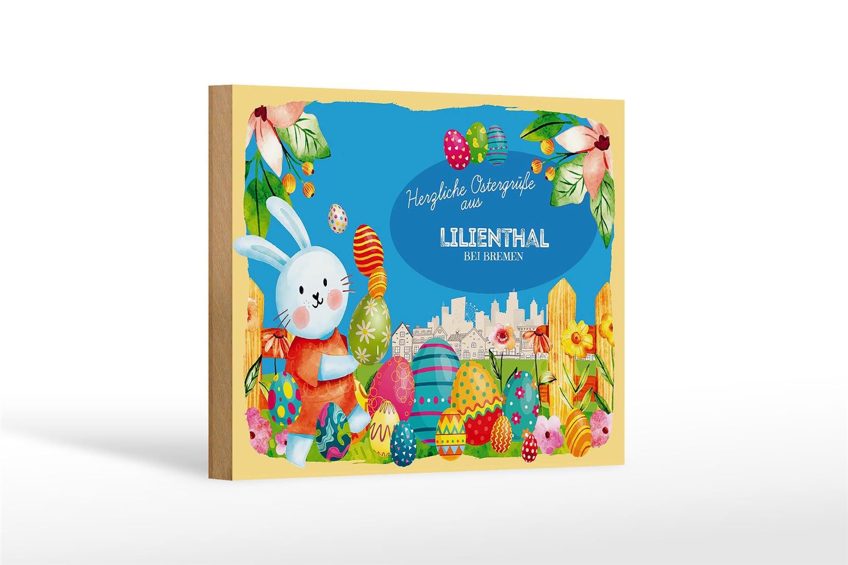 Femer GmbH Holzbild Ostern Ostergrüße 18x12 cm LILIENTHAL, Feste und Feiertage (1 St), Glatte Holzfaserplatte (MDF), vorn beschichtet