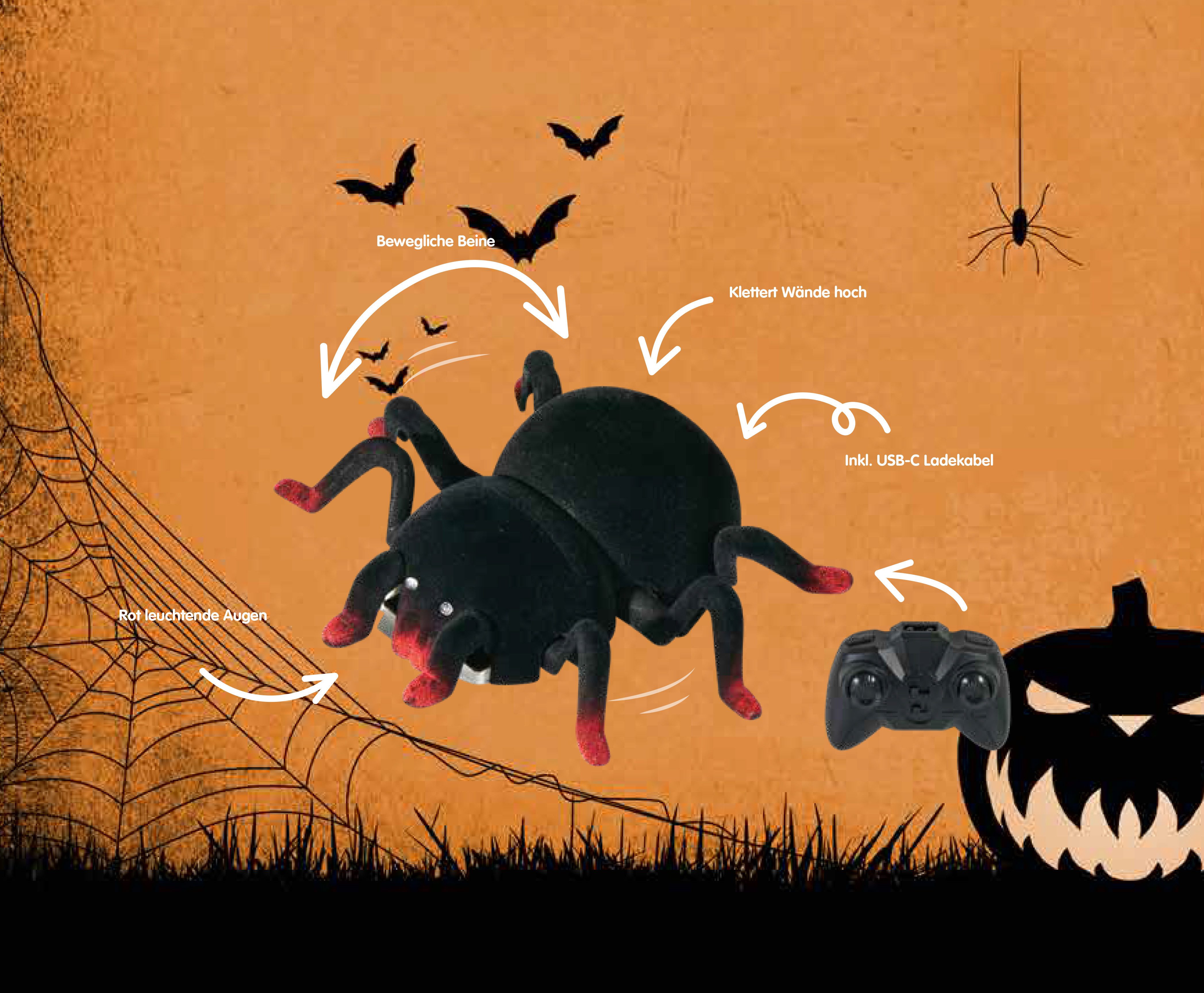 Northpoint Dekoobjekt Ferngesteuerte Halloween-Spinne Gruseleffekte Kletterfähig