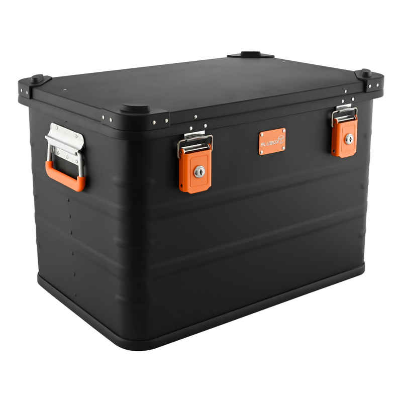 ALUBOX Aufbewahrungsbox Alukiste Tranportbox Premium E-Serie Black Edition (78 Liter), mit 2 Schlüsselschlösser