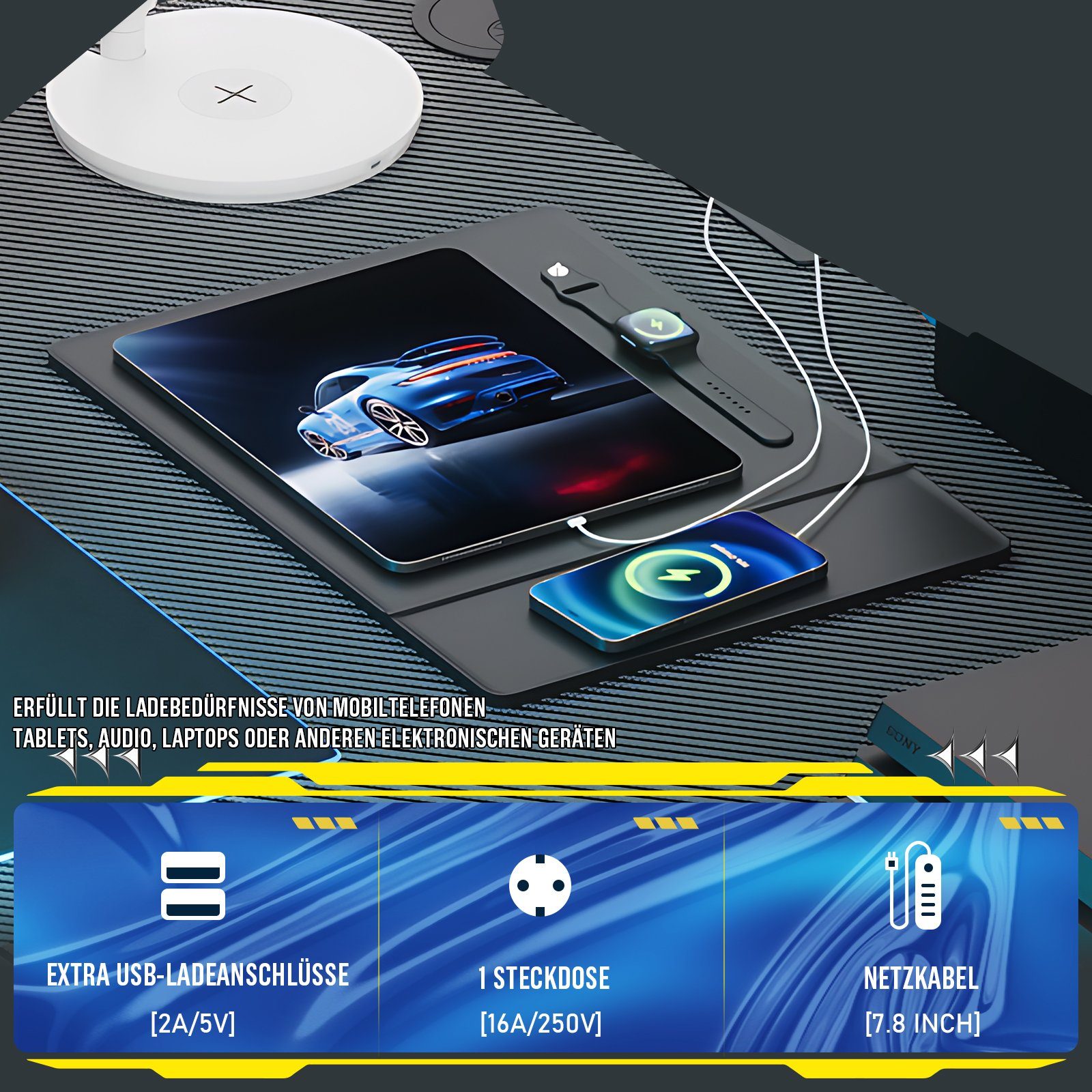 GTPLAYER Schreibtisch Gaming Tisch Eckschreibtisch mit Regal USB-Ladeanschluss und Steckdose (1 Tisch), 120/100cm Computertisch L Form, PC Tisch für Büro, Heimb – Bild 5 von 5