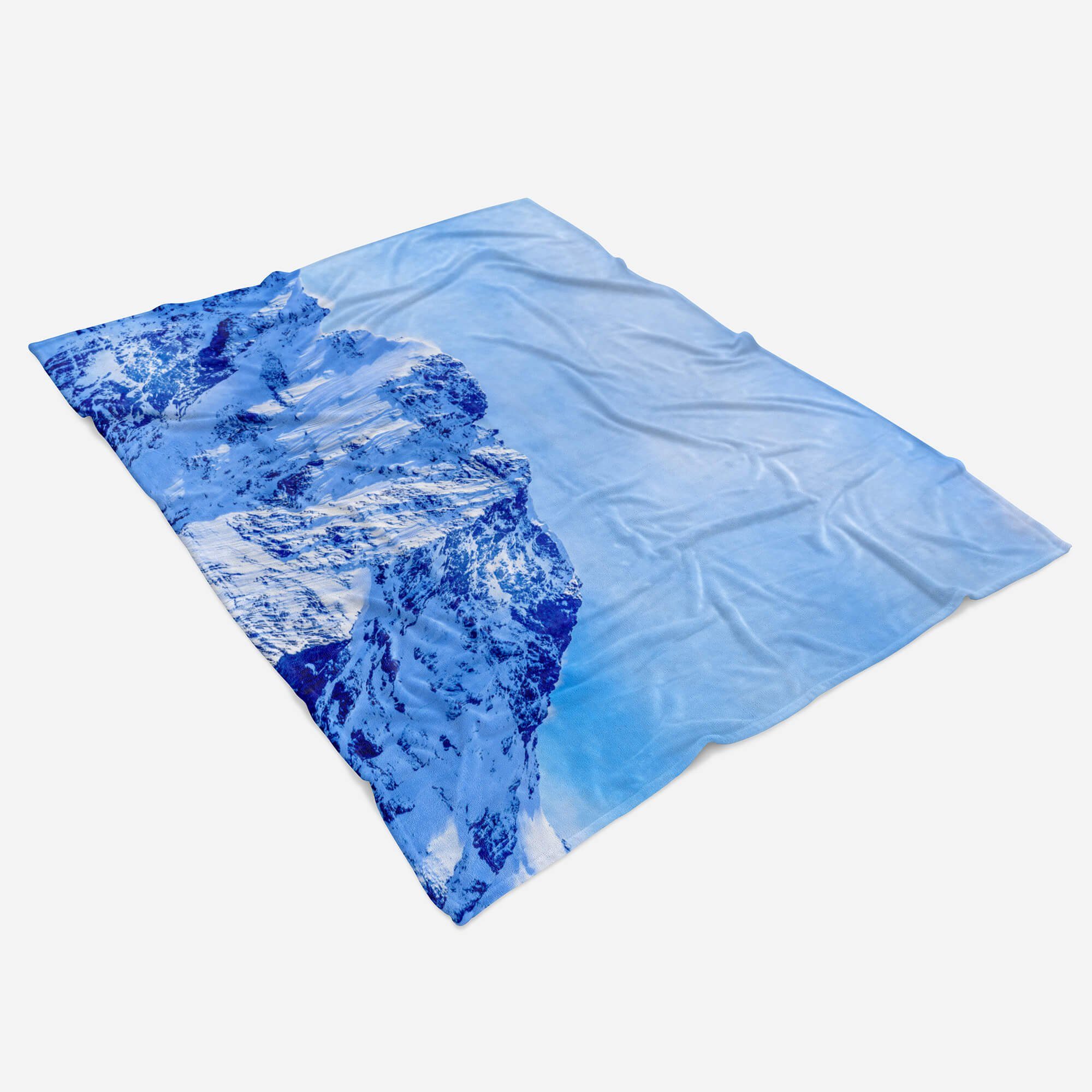 Sinus Art Handtücher Handtuch Strandhandtuch Saunatuch Fotomotiv Kuscheldecke Blau, (1-St), Schneegipfel Berge mit Handtuch Baumwolle-Polyester-Mix