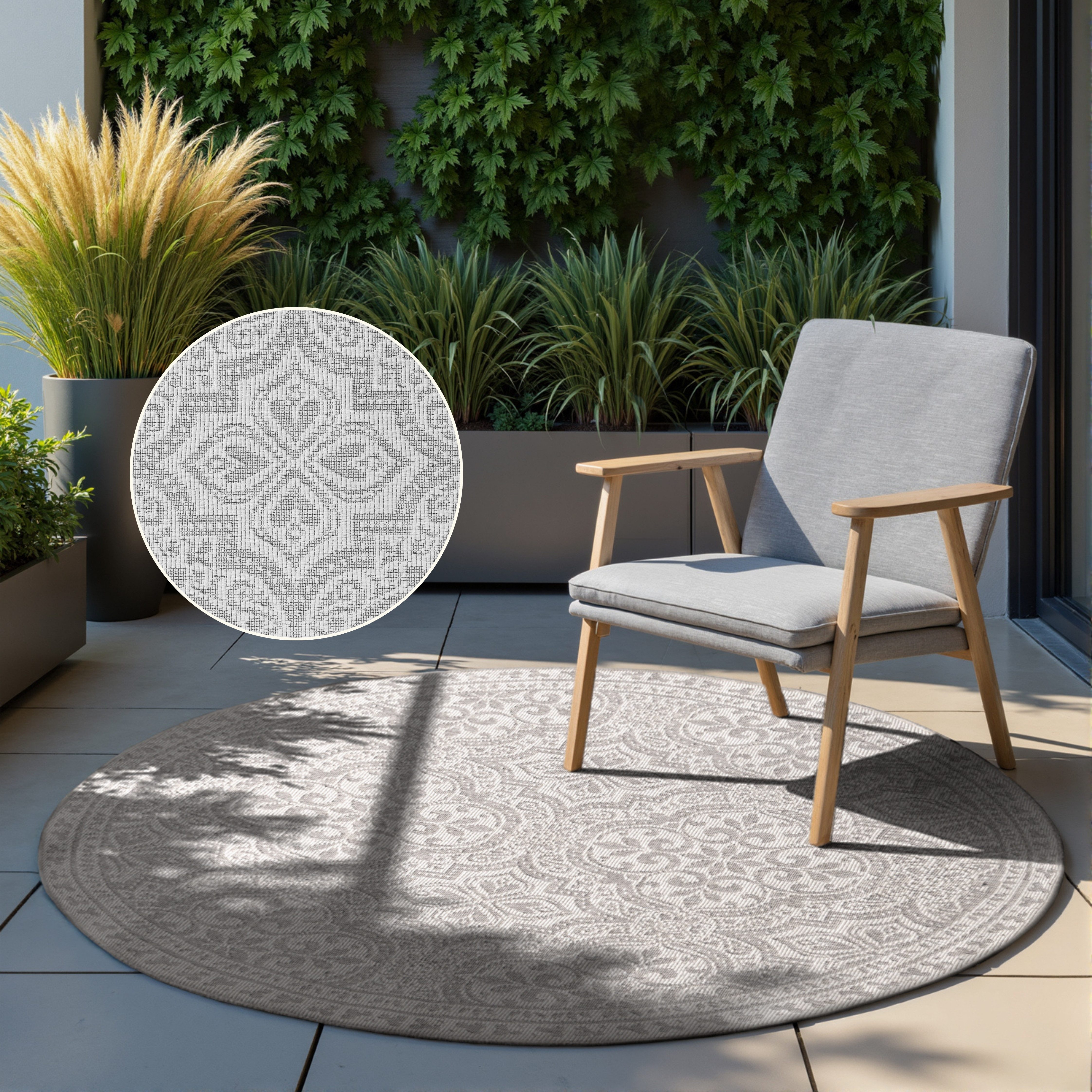 HANSE Home Outdoorteppich Rosel Wendetppich, rund, Höhe: 5 mm, In und Outdoor, Flachgewebe, wetterfest, pflegeleicht, robust