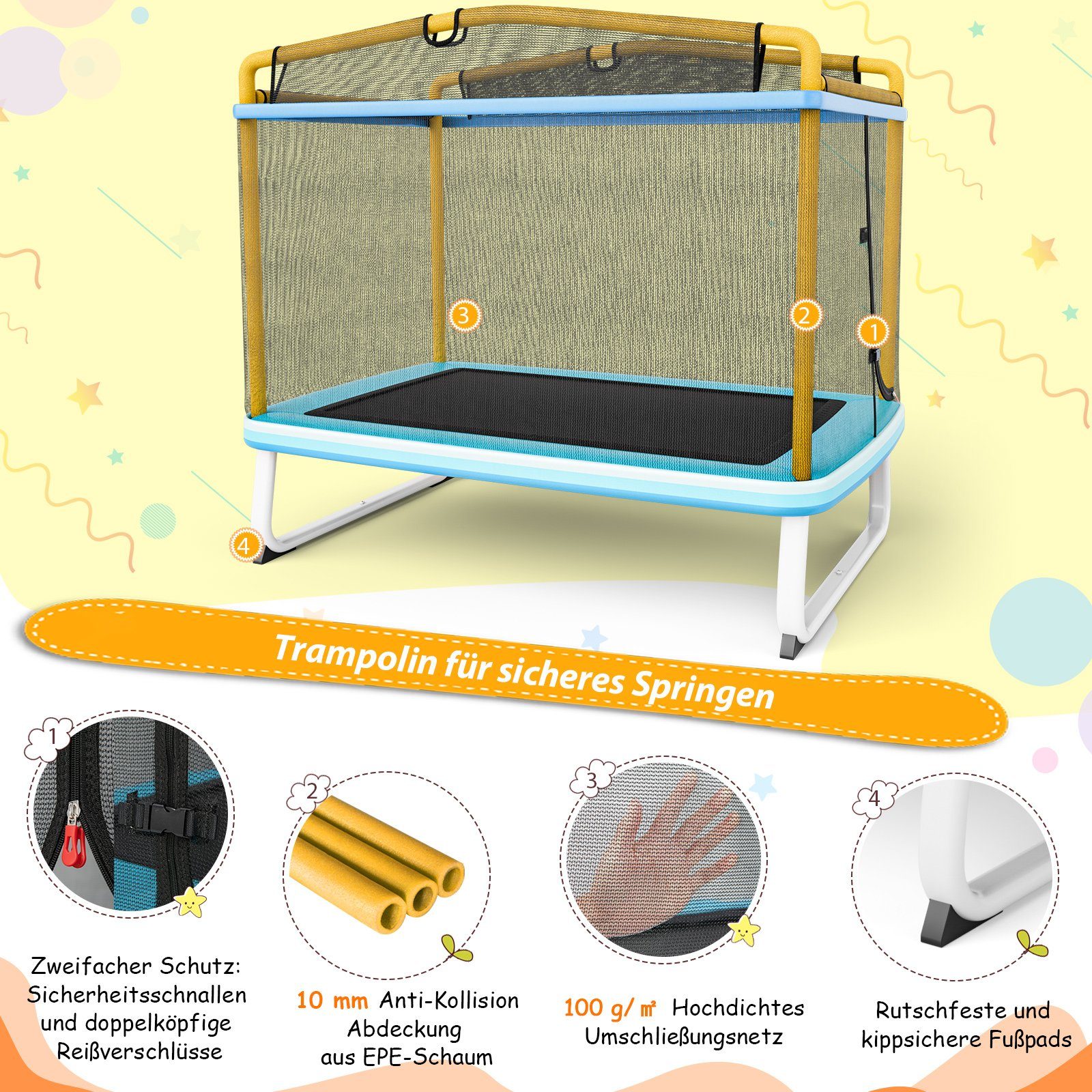 COSTWAY Gartentrampolin rechteckig, mit Sicherheitsnetz