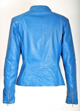Be Noble Lederjacke Sylt Taillierte Lederjacke mit edlen Verzierungen in stahlblau