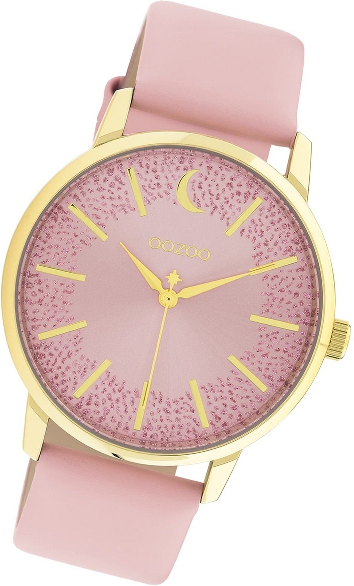 groß Armbanduhr (ca. Lederarmband Timepieces, OOZOO pink, rundes Damen Oozoo Gehäuse, Damenuhr Quarzuhr 40mm)