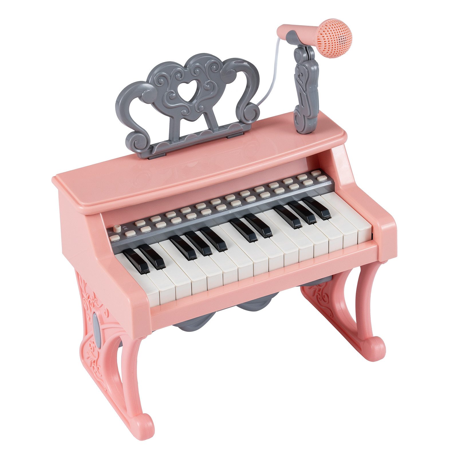 COSTWAY Spielzeug-Musikinstrument, Elektrisches Klavier mit Notenständer & Mikrofon, 25 Tasten