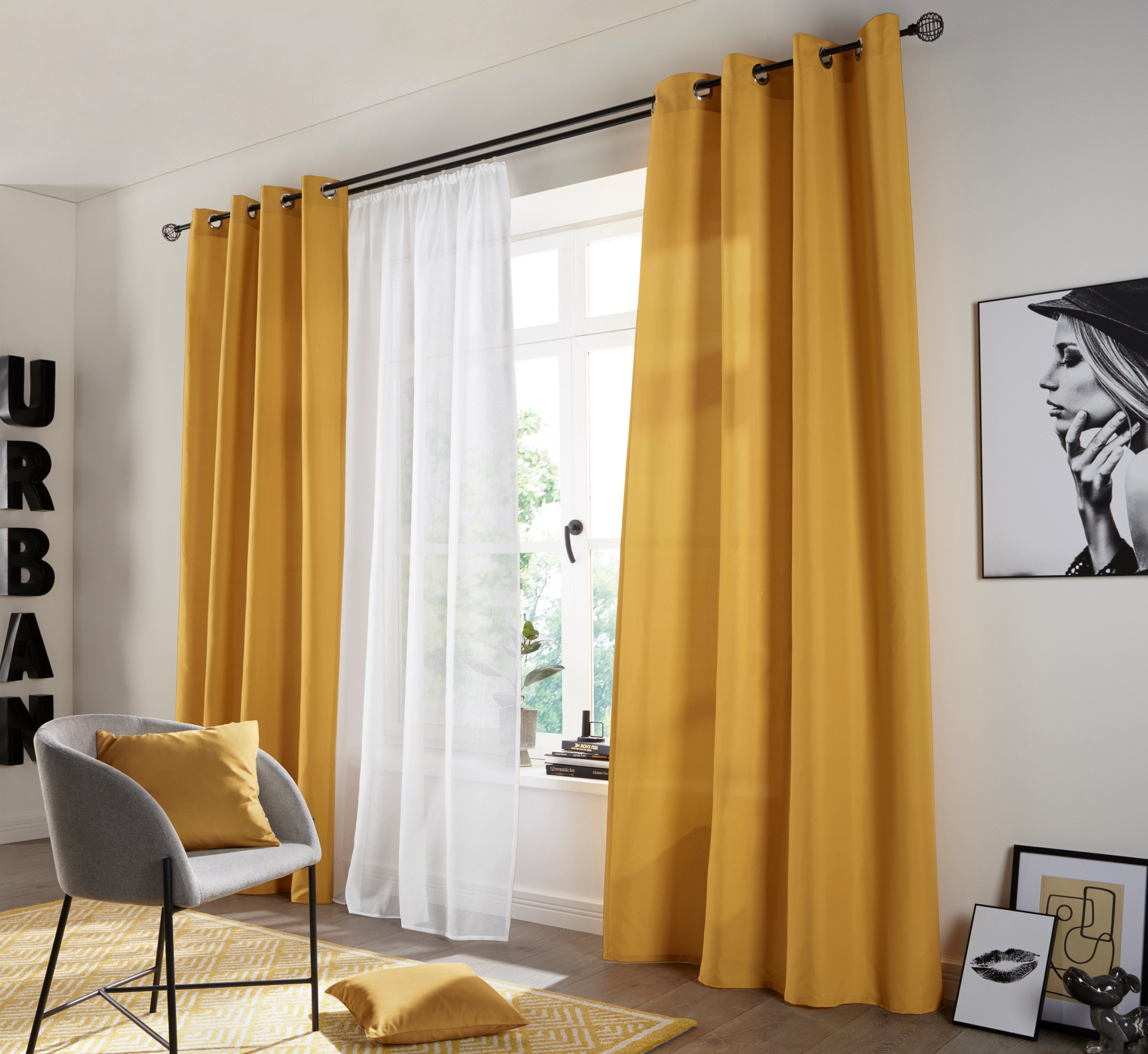 Vorhang Raja, my home, Ösen (2 St), blickdicht, Polyester, 2er-Set, glatt,  einfarbig, pflegeleichte Mikrofaser-Qualität