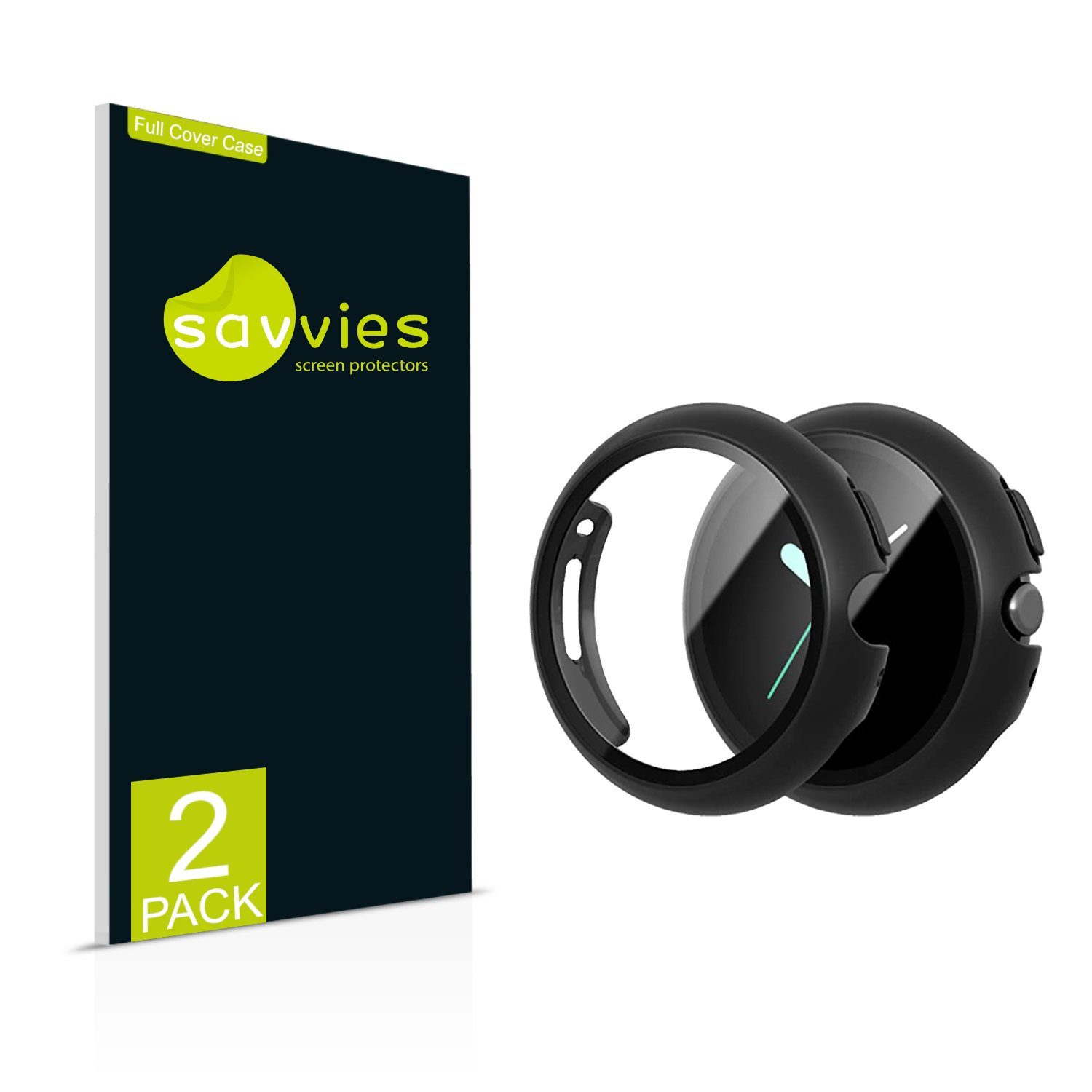 Savvies Displayschutzglas 2x Savvies Hülle mit Panzerglas, Full Cover Case für Google Pixel Watch (schwarz) für Google Pixel Watch 2022, 2 Stück