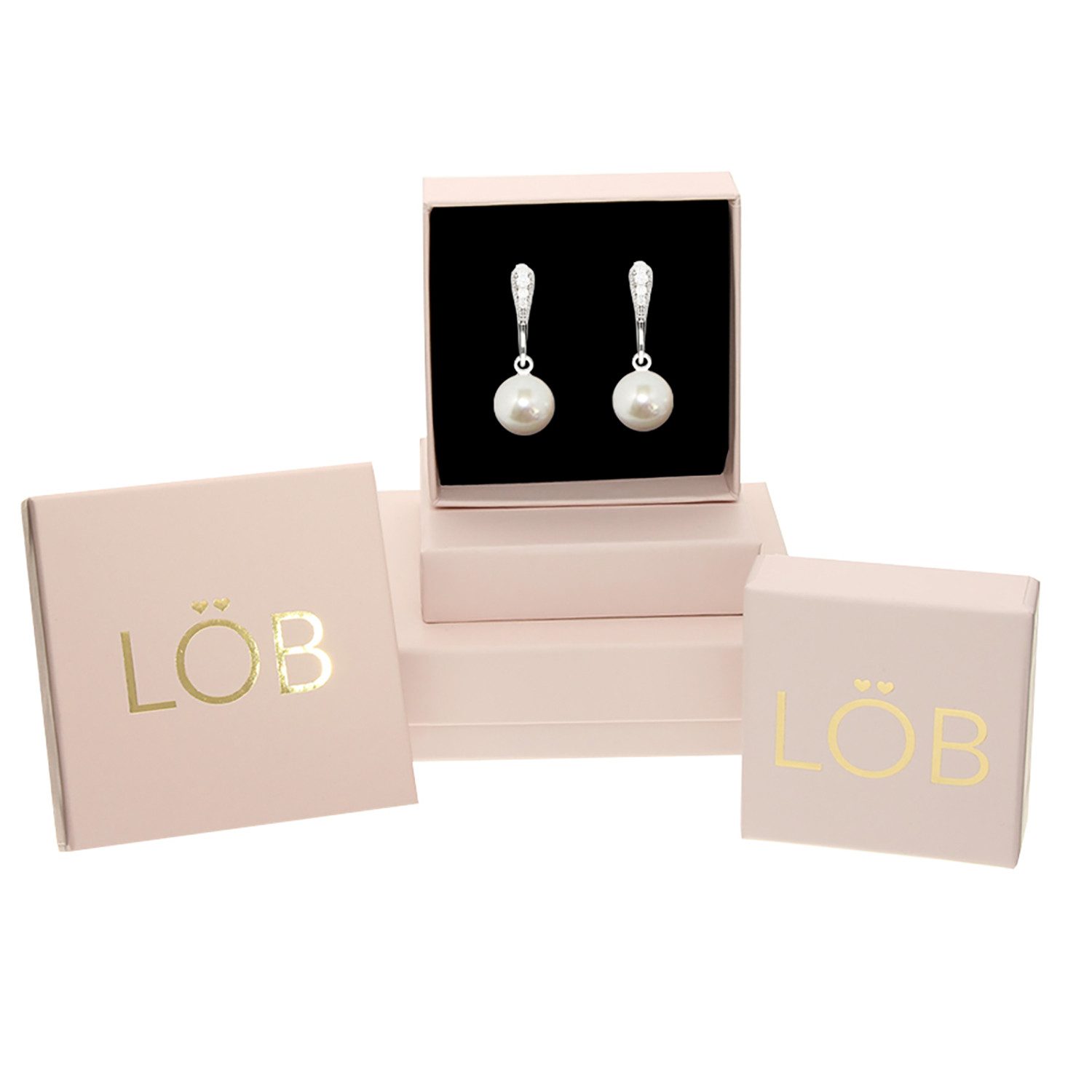LÖB Perlenohrringe Ohrringe Hängend Silber Tropfen Perlen Anhänger Zirkonia Strass Steine (Geschenke für Frauen Damen Beste Freundin Mutter Mama Ehefrau Oma sie zum Geburtstag Schmuck Sommer, Inkl. Schmuckbox), Perlenohrringe Perle Glitzer Ohrstecker Perlenohrstecker Brautschmuck