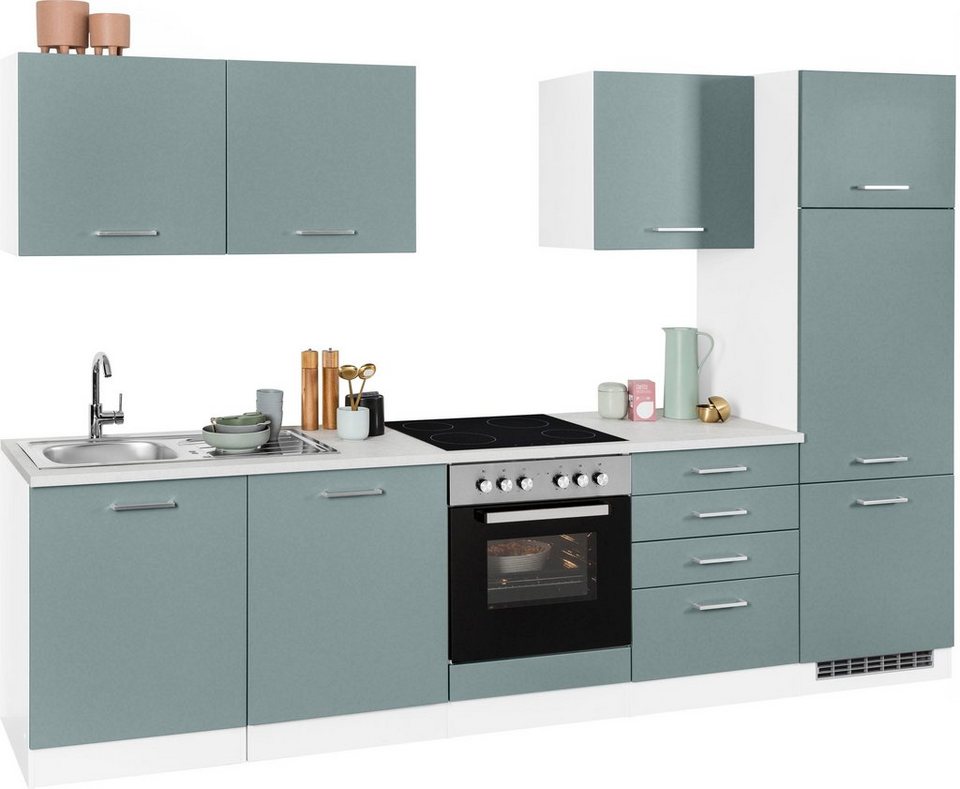 HELD MÖBEL Küchenzeile Visby, ohne E-Geräte, Breite 300 cm für Kühlschrank,  Schränke können wahlweise rechts- wie linksseitig gestellt werden