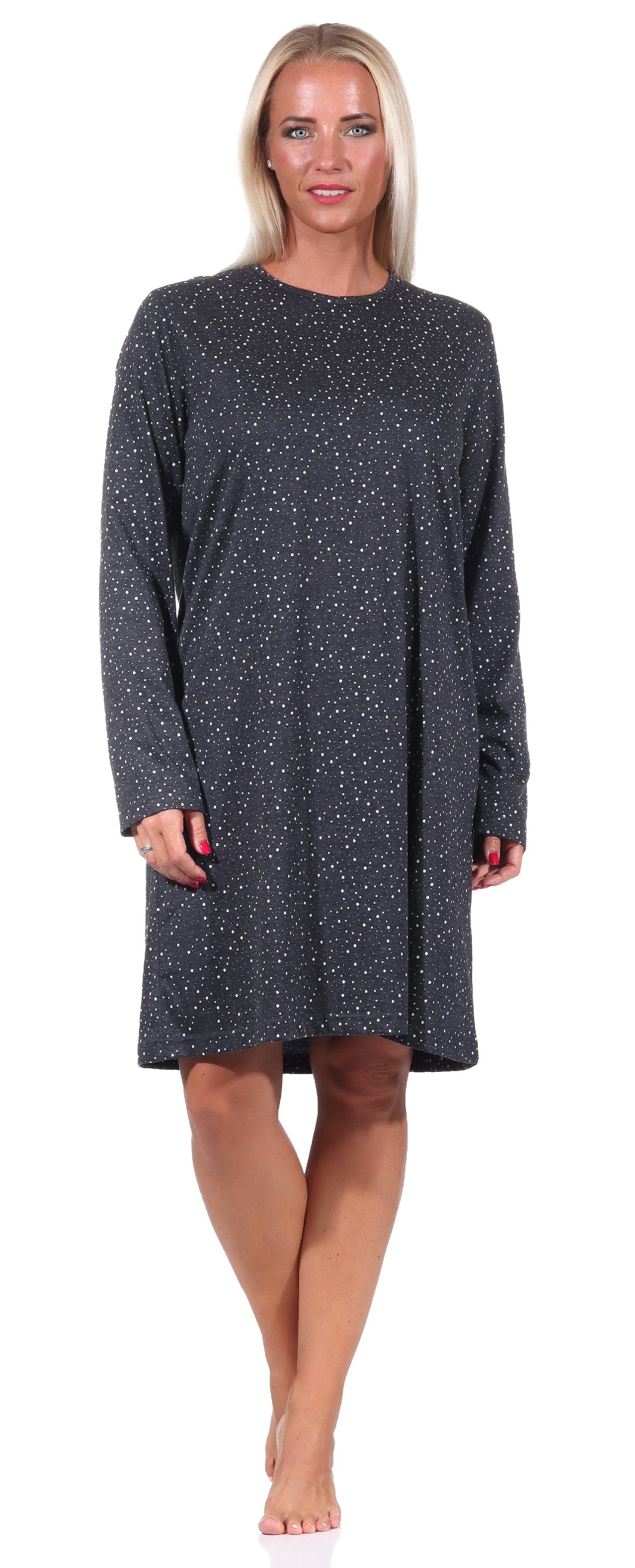 Normann Nachthemd Damen Nachthemd Bigshirt langarm in Punkte Tupfen Optik 202 904