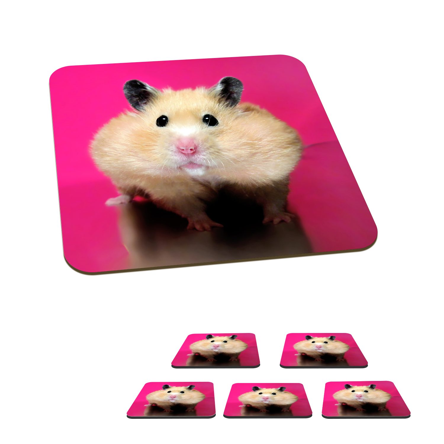 MuchoWow Glasuntersetzer Hamster mit rosa Hintergrund, Zubehör für Gläser, 6-tlg., Glasuntersetzer, Tischuntersetzer, Korkuntersetzer, Untersetzer, Tasse