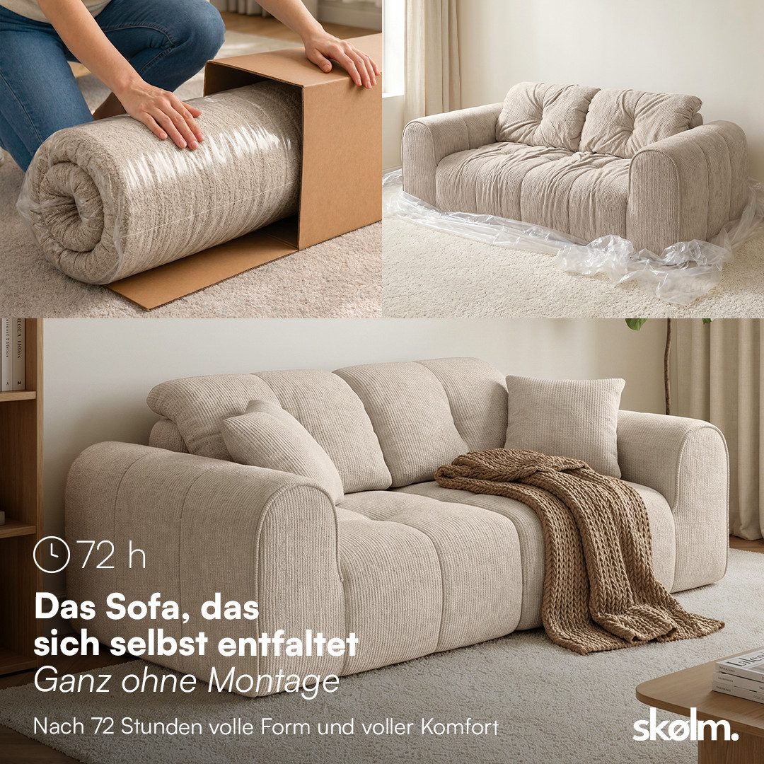 skølm Sofa Vanaheim, Vollschaumcouch vakuumiert verpackt, Couch 2 Sitzer mit 2 Kissen, beige, kein Aufbau erforderlich