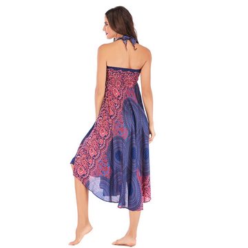 B.X Strandkleid Damen fließendem Bindegürtel Sommer Boho-Gypsy-2-in-1-Strandrock Hoch taillierter unregelmäßiger Blumen-Maxirock elastischer Taille