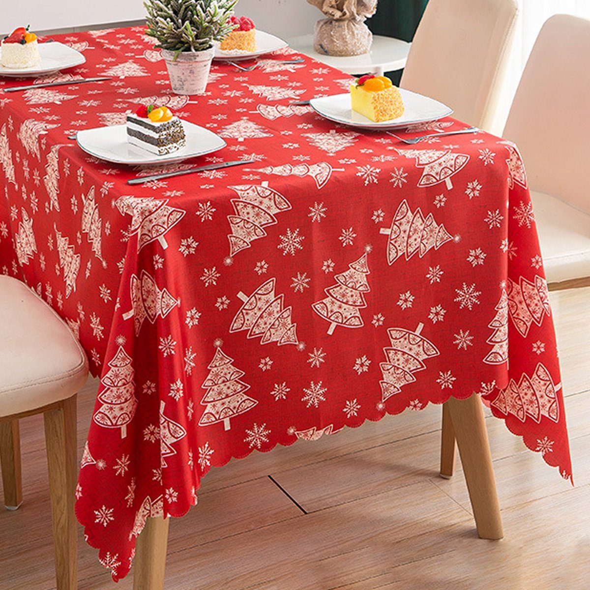Jormftte Tischdecke Weihnachtsdekoration Weihnachtstischdecke Rot,Outdoor,Rechteckig Für