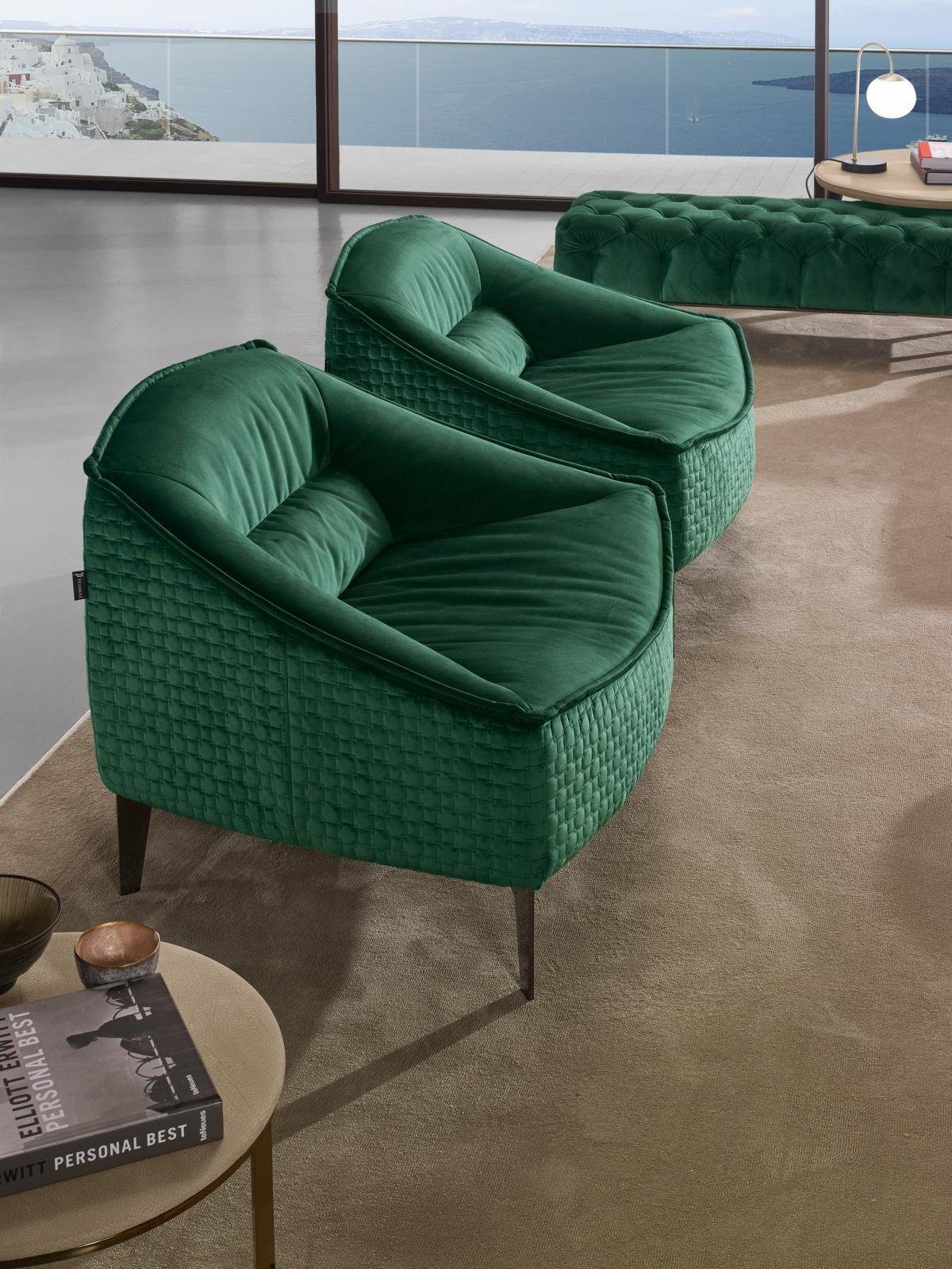 JVmoebel Sessel Sessel Einsitzer Luxus Sitz Polster Designer Textil Sitz Stoff 1Sitzer Grün
