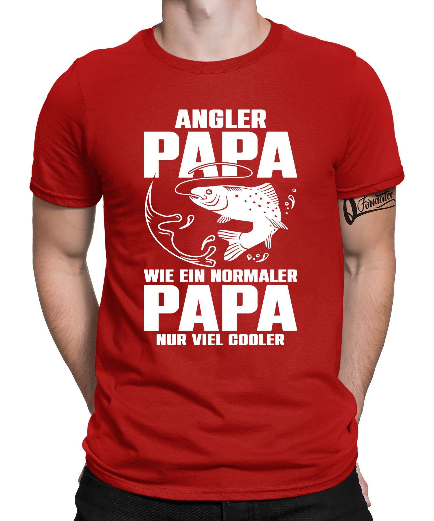 Quattro Formatee Kurzarmshirt Cooler Angler Papa - Vatertag Vater Herren T-Shirt (1-tlg) Rot