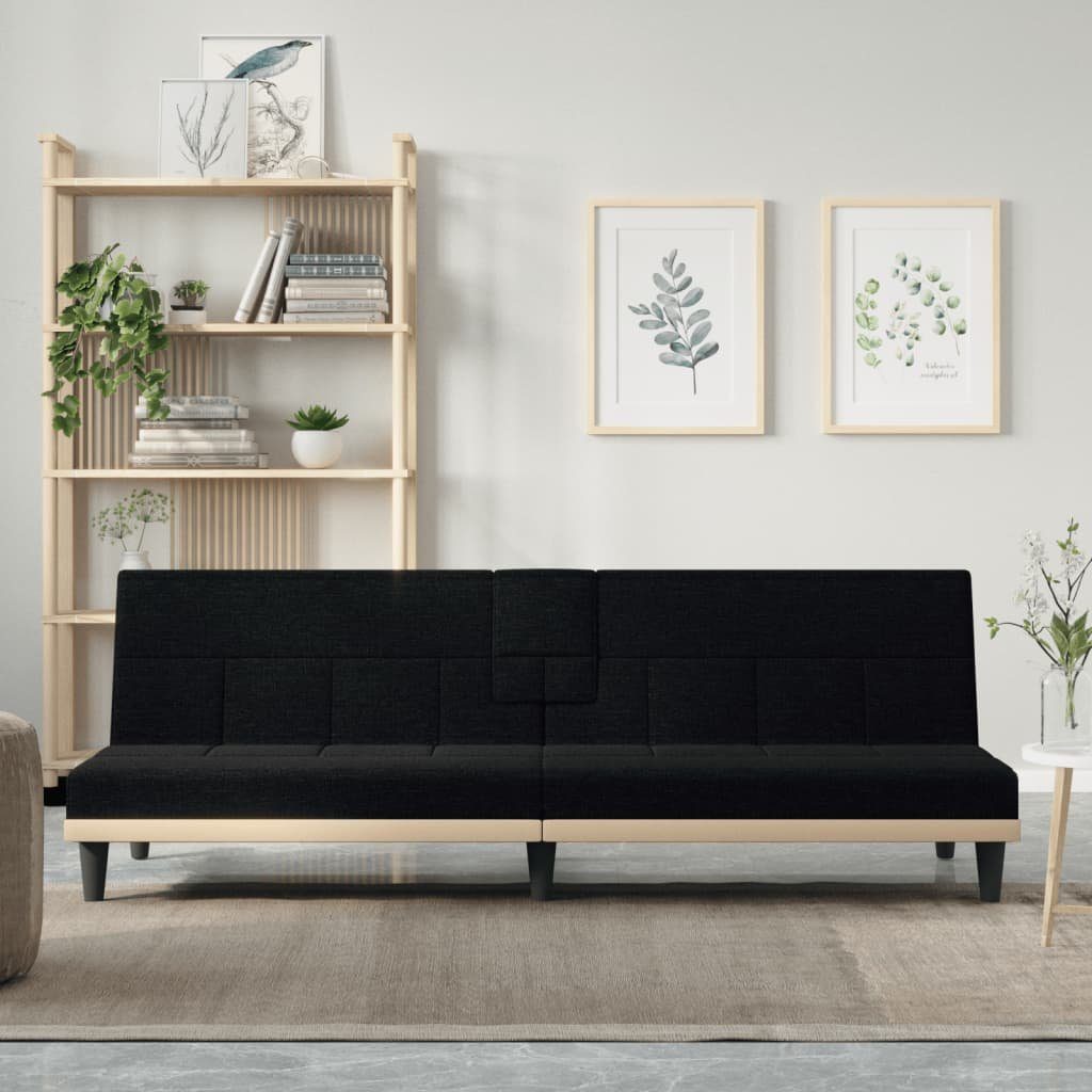 vidaXL Sofa Schlafsofa mit Getränkehaltern Schwarz Stoff