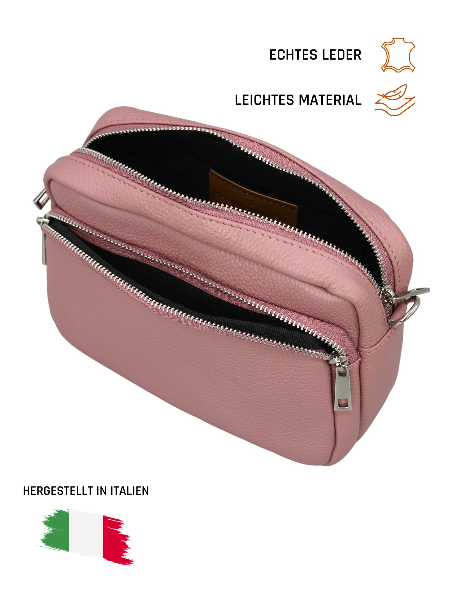 Adel Bags Schultertasche BELLA Umhängetasche für Damen, Schultertasche mit 2 Wechselriemen, echtes Leder, hergestellt in Italien