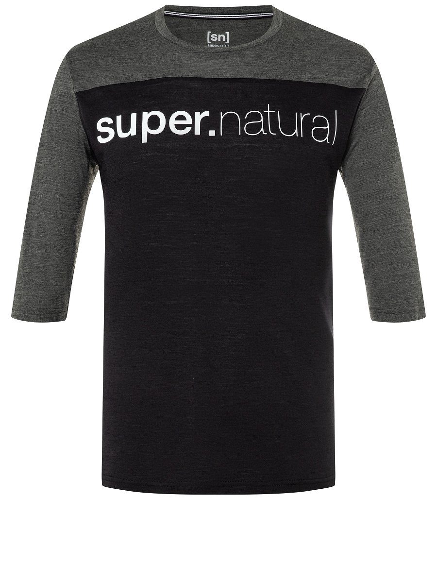 SUPER.NATURAL T-Shirt Merino 3/4 CONTRAST T-Shirt Merino-Materialmix Black/Pirate Melange Jet funktioneller Grey