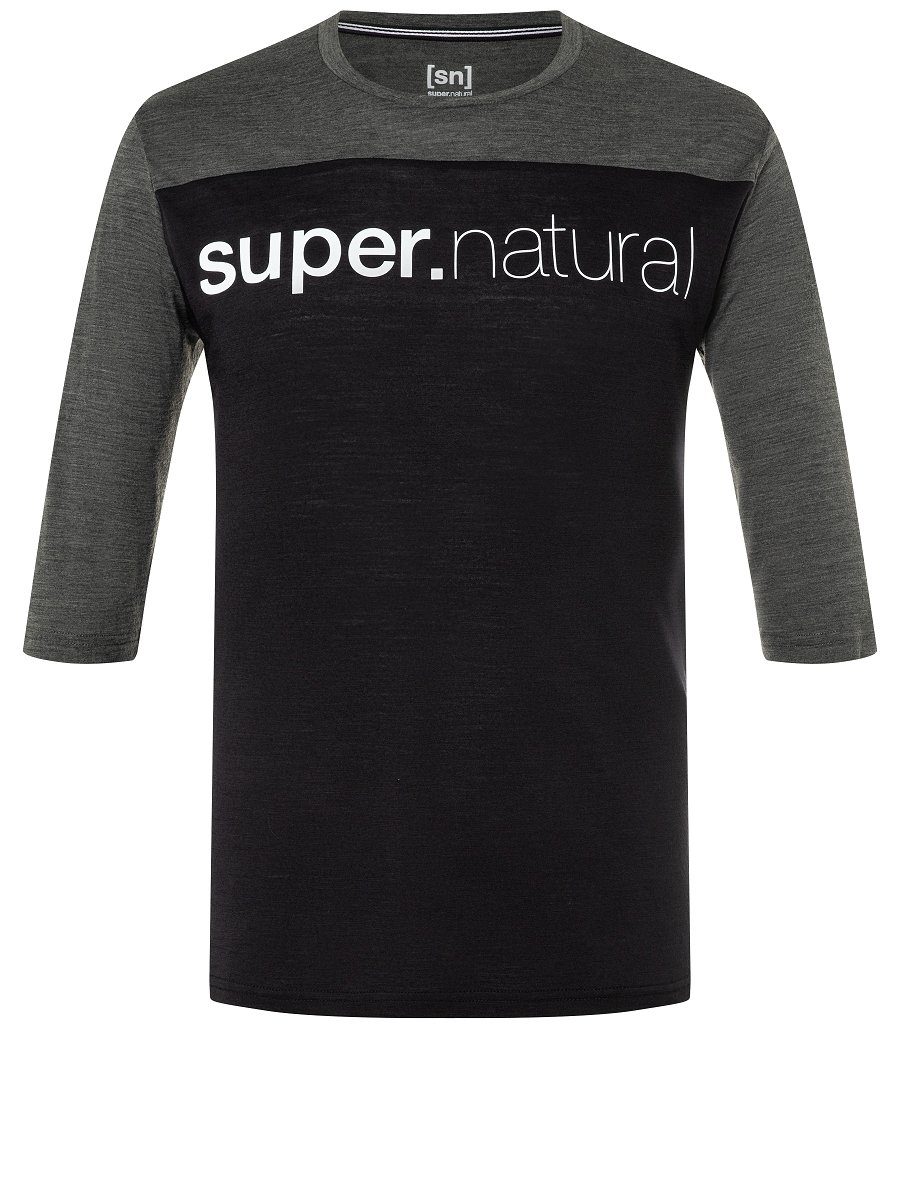 T-Shirt CONTRAST Merino funktioneller T-Shirt 3/4 Merino-Materialmix Grey Jet Melange Black/Pirate SUPER.NATURAL