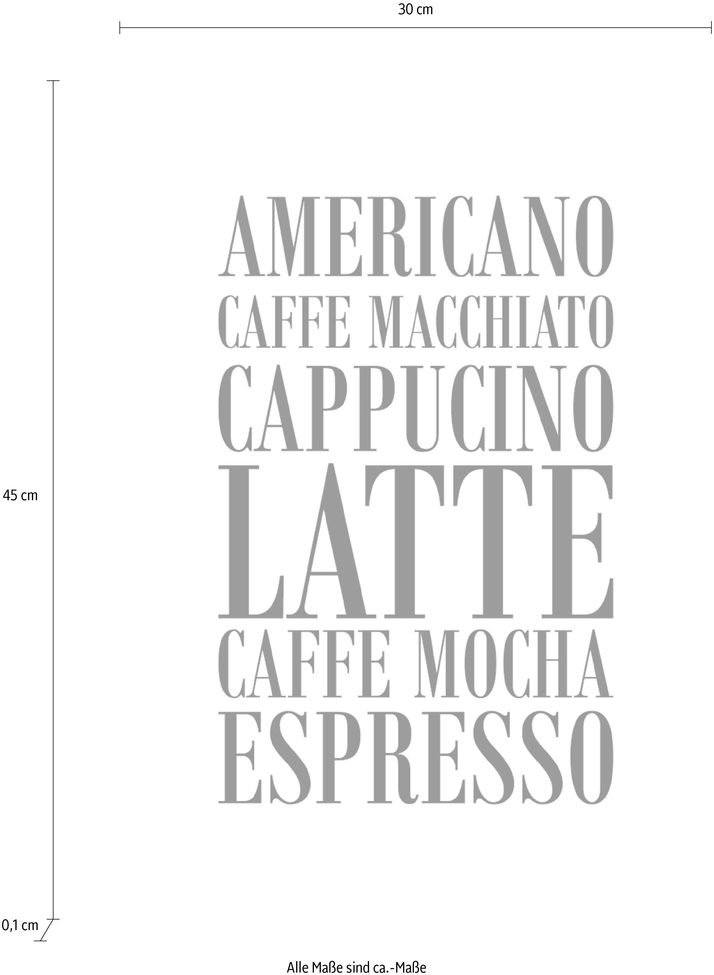 queence Wanddekoobjekt Kaffee, Cappucino, Expresso ..., auf Stahlblech Schriftzug