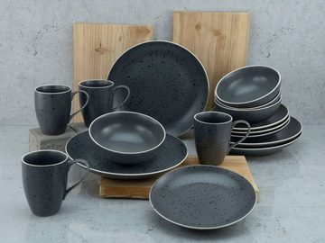 CreaTable Kombiservice Geschirr-Set Industrial Chic (16-tlg), 4 Personen, Steinzeug, Service, seidenmatte Sprenkelglasur, 16 Teile, für 4 Personen