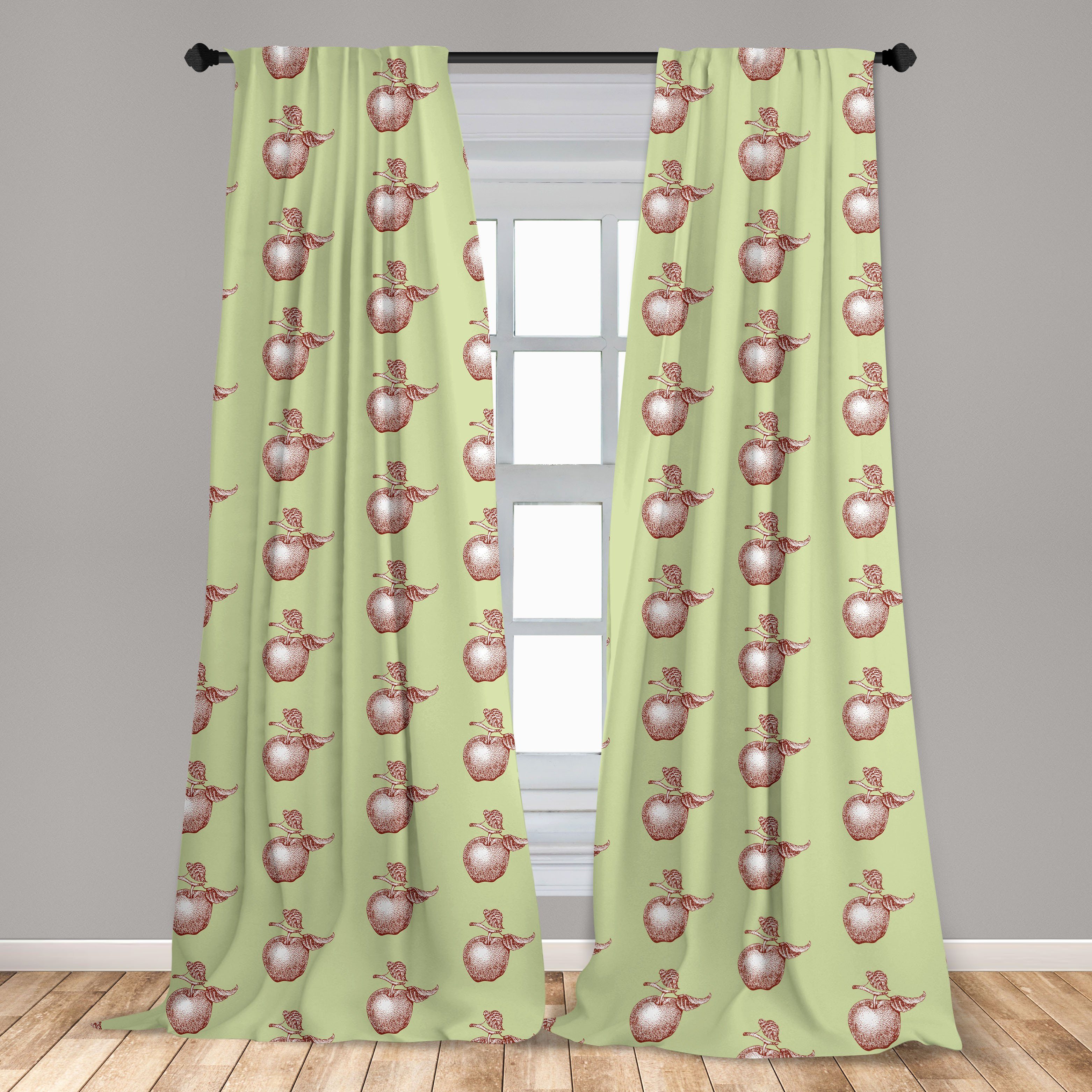 Gardine Vorhang für Apfel Wohnzimmer Schlafzimmer Abakuhaus, Blatt-Frucht Microfaser, Vintage Stalks Dekor