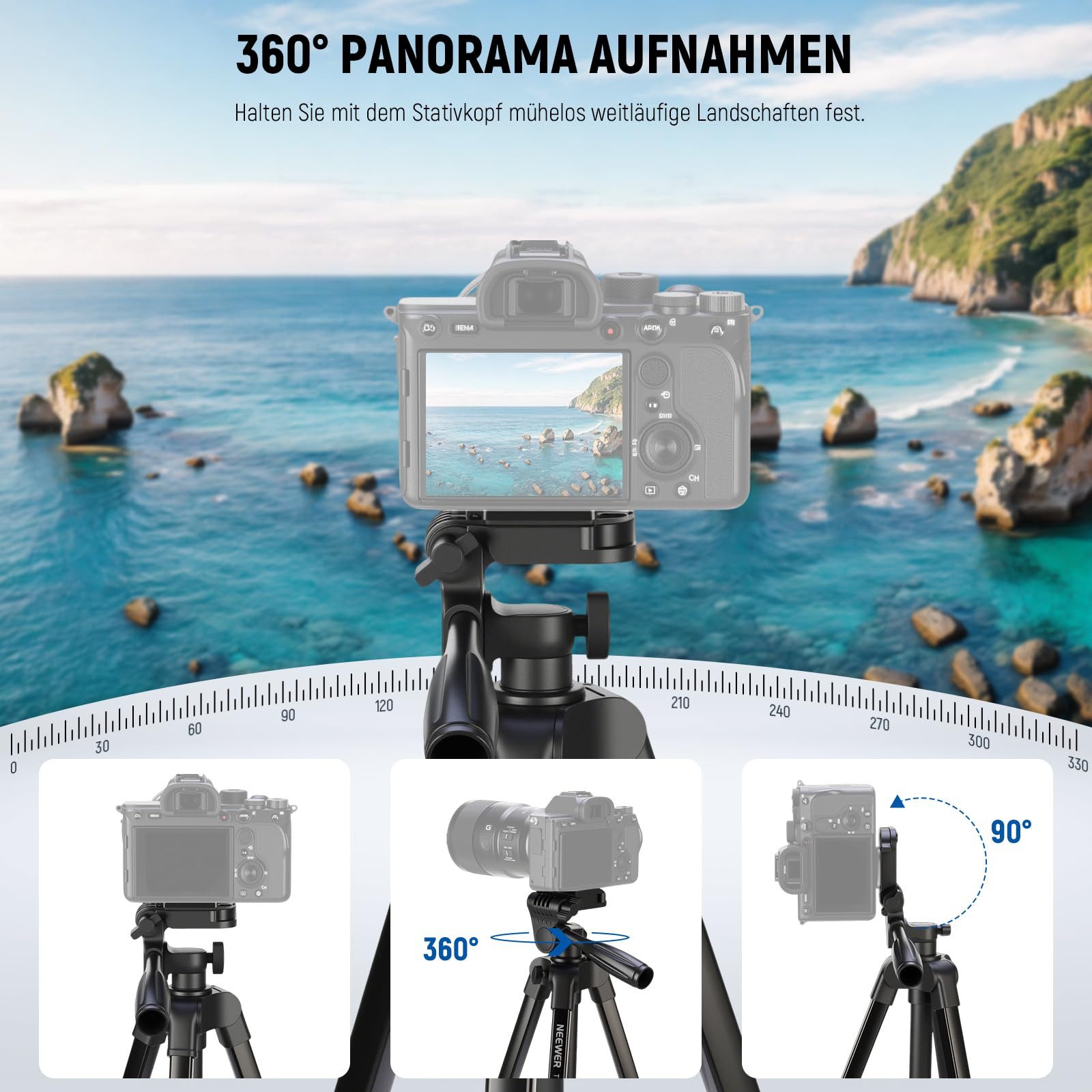 Neewer TP53 Metall Reisestativ mit Kaltblitzschuh für iPhone & Kamera Kamerastativ (höhenverstellbar von 42 bis 146 cm)