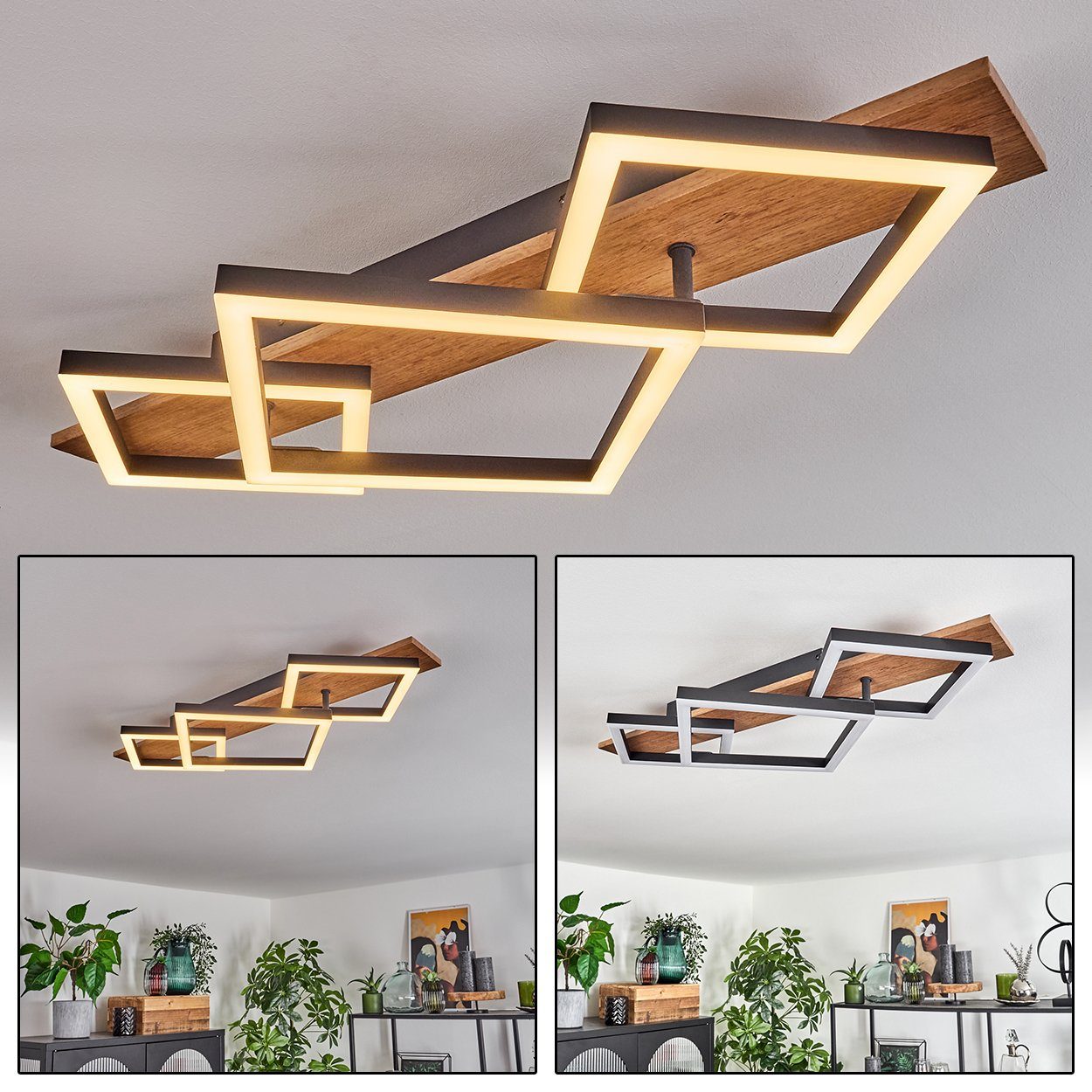 hofstein Deckenleuchte Deckenlampe aus Metall/MDF/Kunststoff in Schwarz/Hol günstig online kaufen