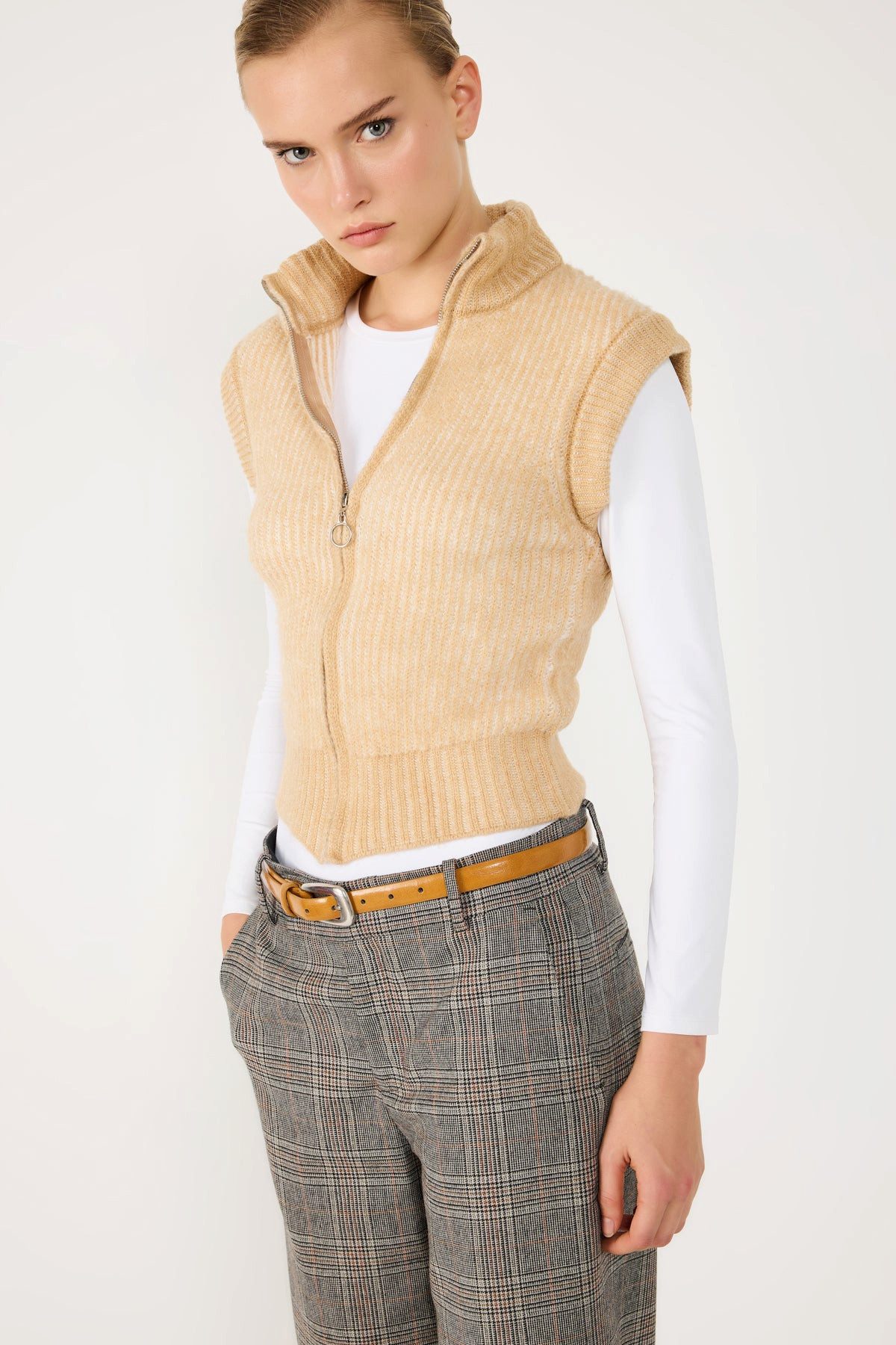 No Matter What Warnweste Strickweste mit Fischerkragen