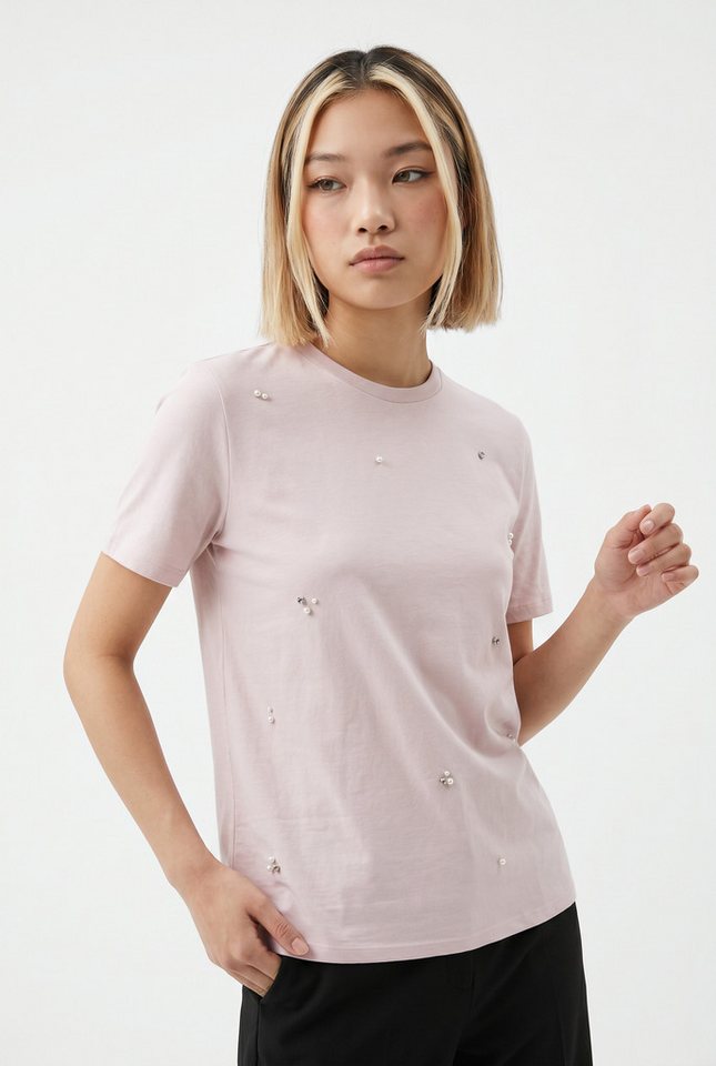 ONLY Kurzarmshirt ONLPARKER S/S O-NECK BLING TOP BOX JRS Materialmix, regular fit, Rundhals, mit Strass-Stein Detail