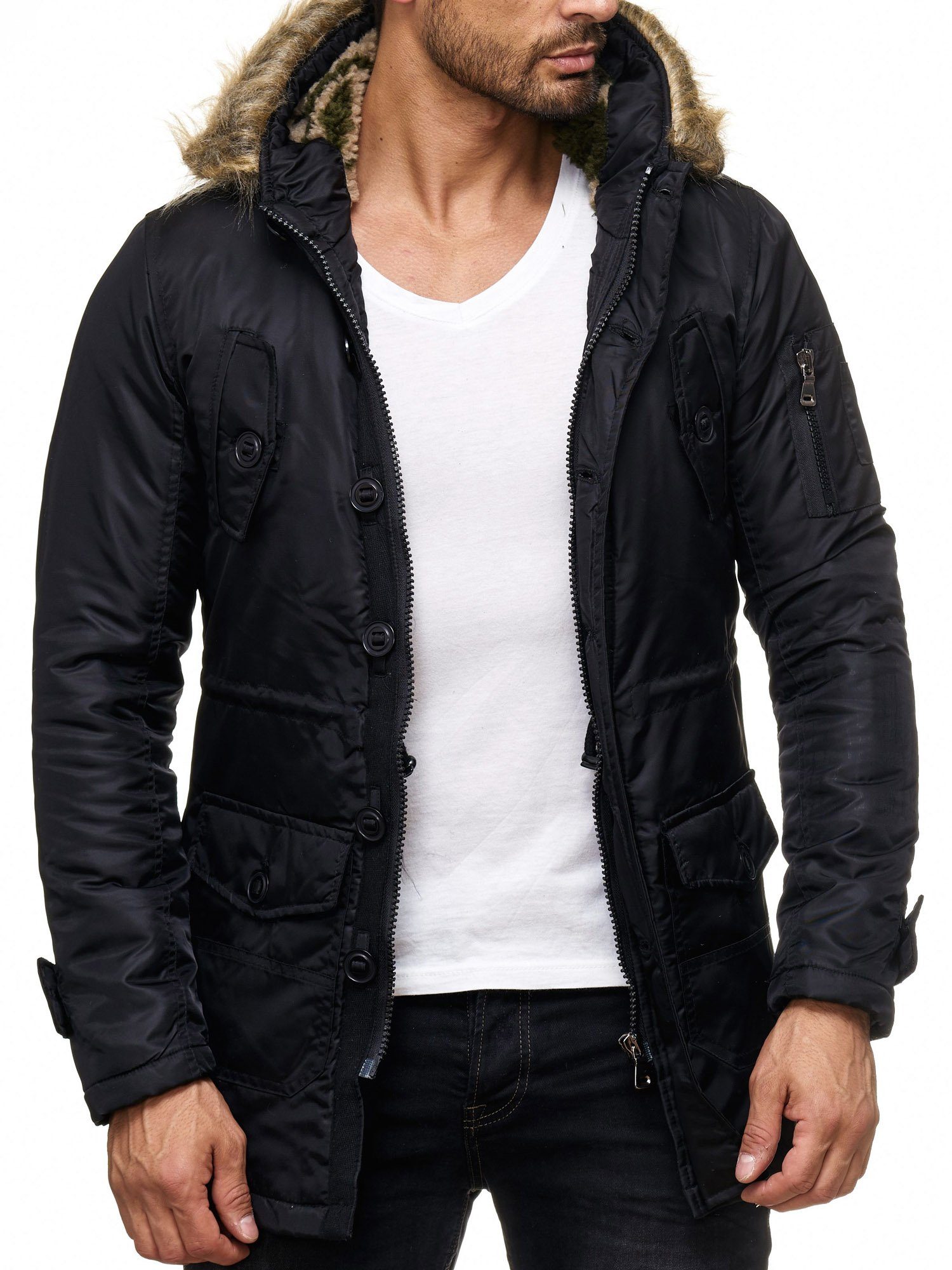 Reslad Winterjacke Herren Jacke mit Fellkragen günstig online kaufen