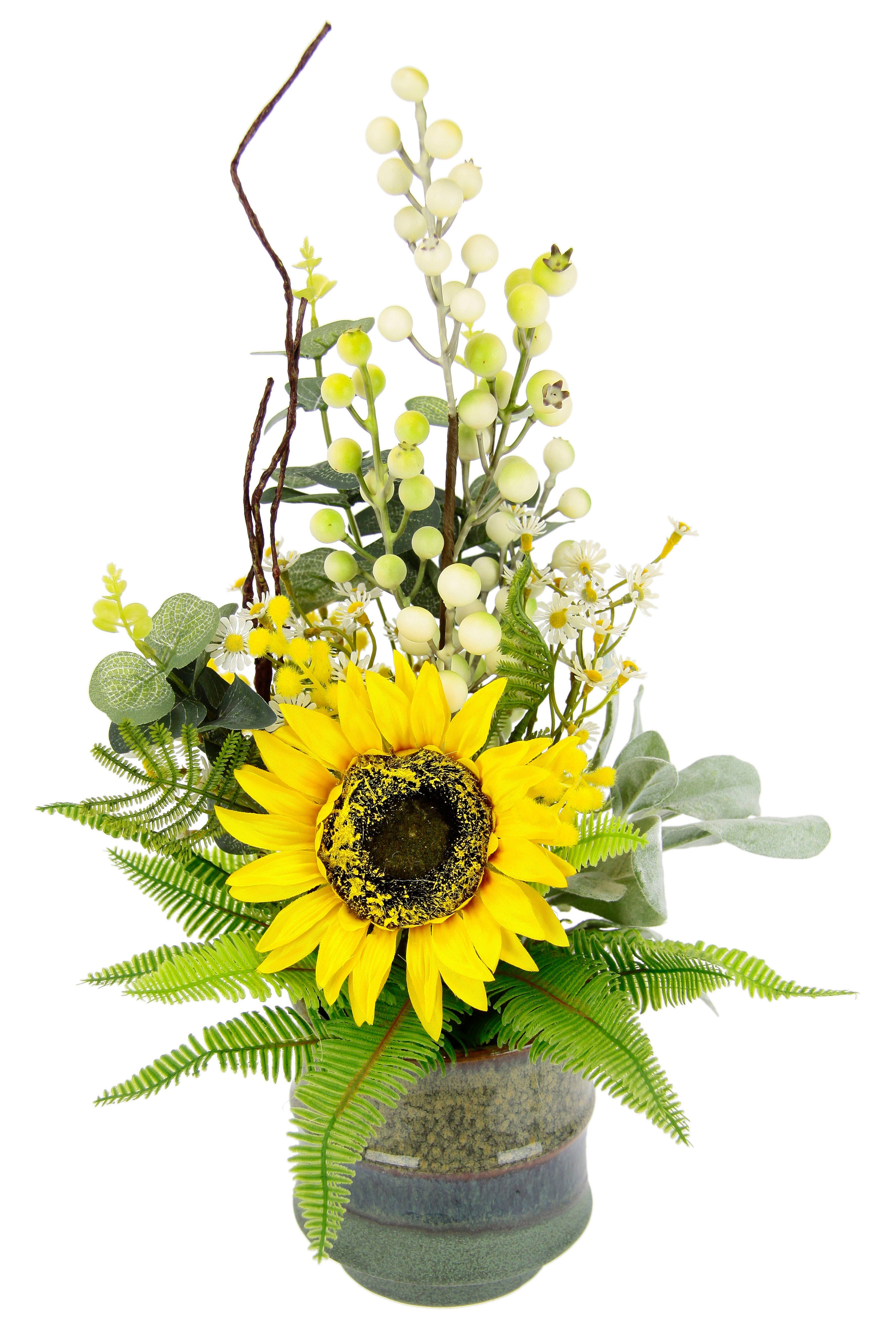 Sonnenblume, Tischdeko cm, 45 Arrangement aus Kunstblume Im Blumen Keramik Topf Höhe I.GE.A.,