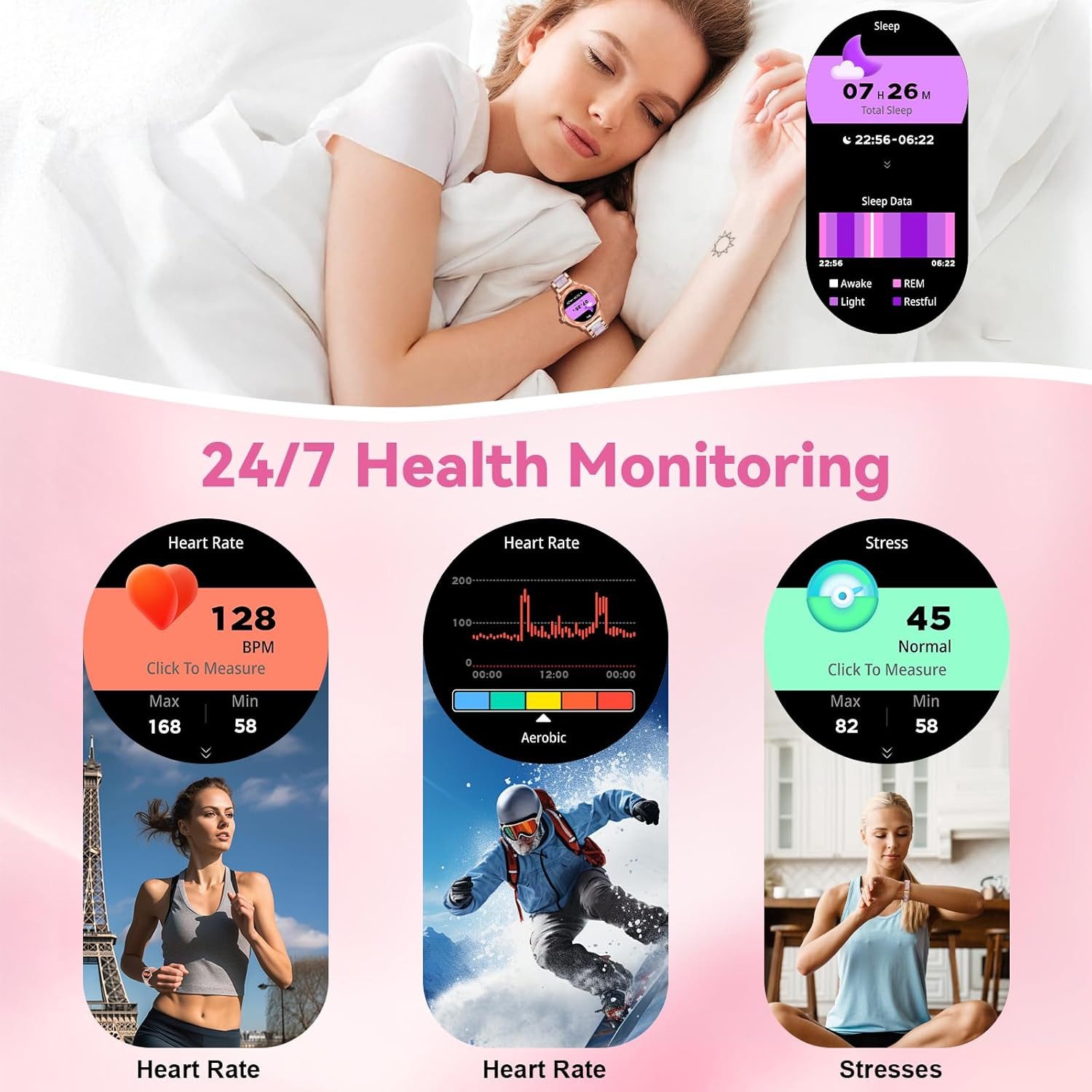 Zevelora Damen's IP68 wasserdicht Fitness-Tracker Telefonfunktion Smartwatch (Android/iOS), mit Anruf-Funktion 123 Sportmodi Menstruationszyklus-Funktione – Bild 4 von 5
