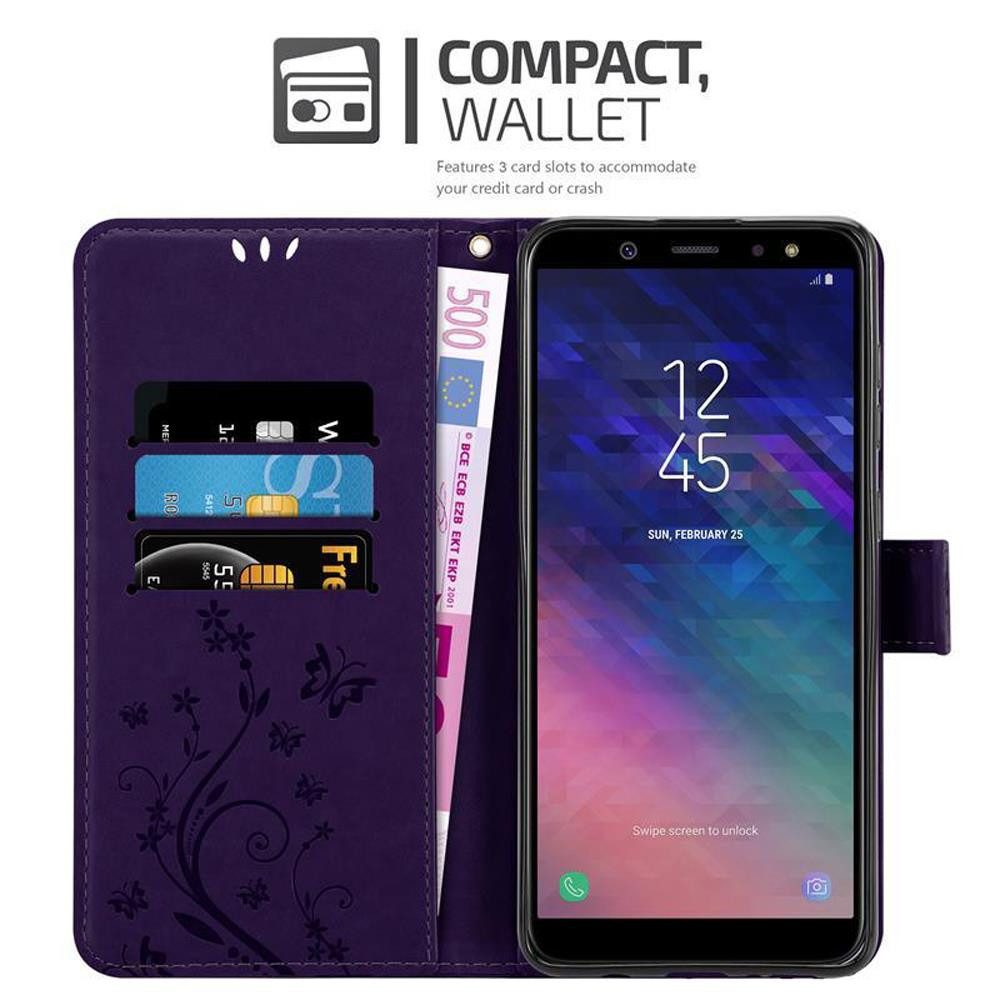 Cadorabo Handyhülle für Samsung Galaxy A6 2018 Hülle Samsung Galaxy A6 2018, Hülle Schutzhülle Blumen Flower mit Standfunktion Kartenfach Magnet