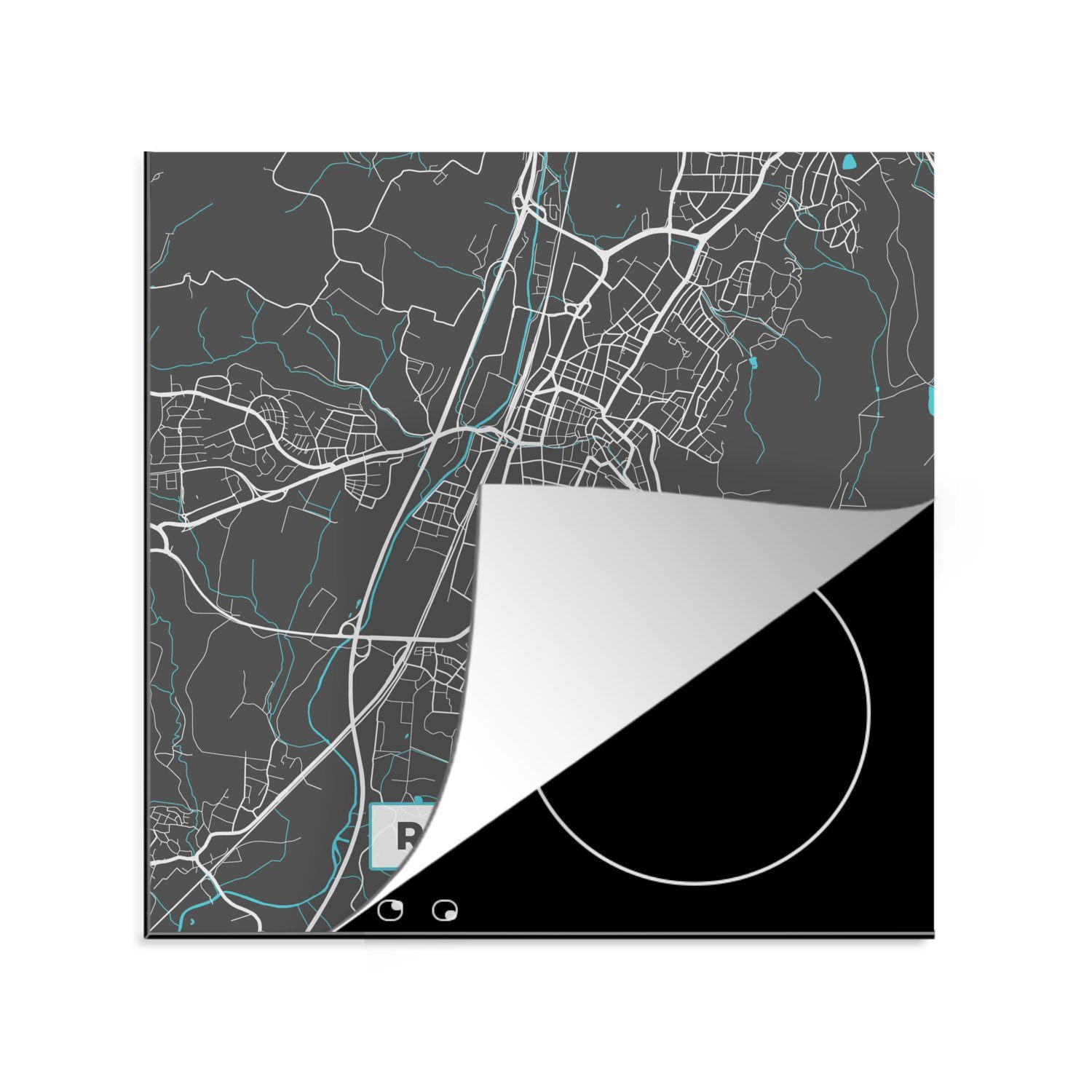 MuchoWow Herdblende-/Abdeckplatte Blau - Deutschland - Karte - Stadtplan - Ravensburg, Vinyl, (1 tlg), 78x78 cm, Ceranfeldabdeckung, Arbeitsplatte für küche