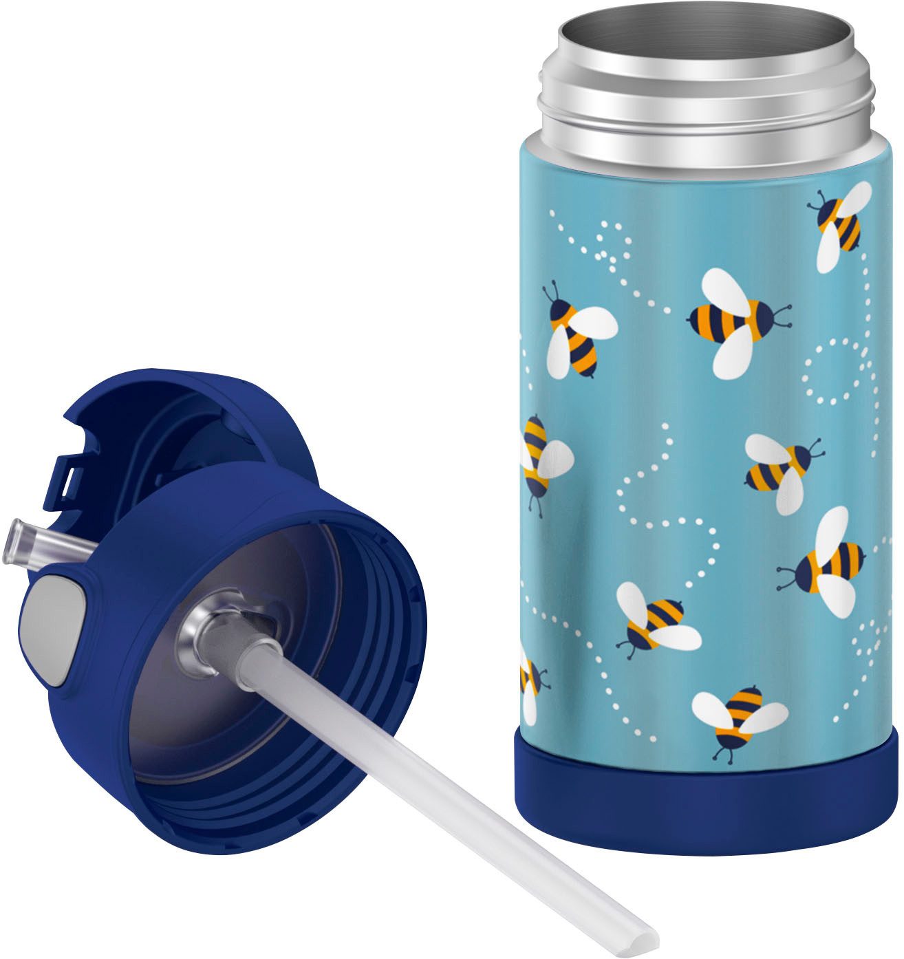 THERMOS Isolierflasche FUNTAINER STRAW BOTTLE, doppelwandiger Edelstahl, spülmaschinenfest, 0,35l, mit Silikonstrohalm, absolut dicht