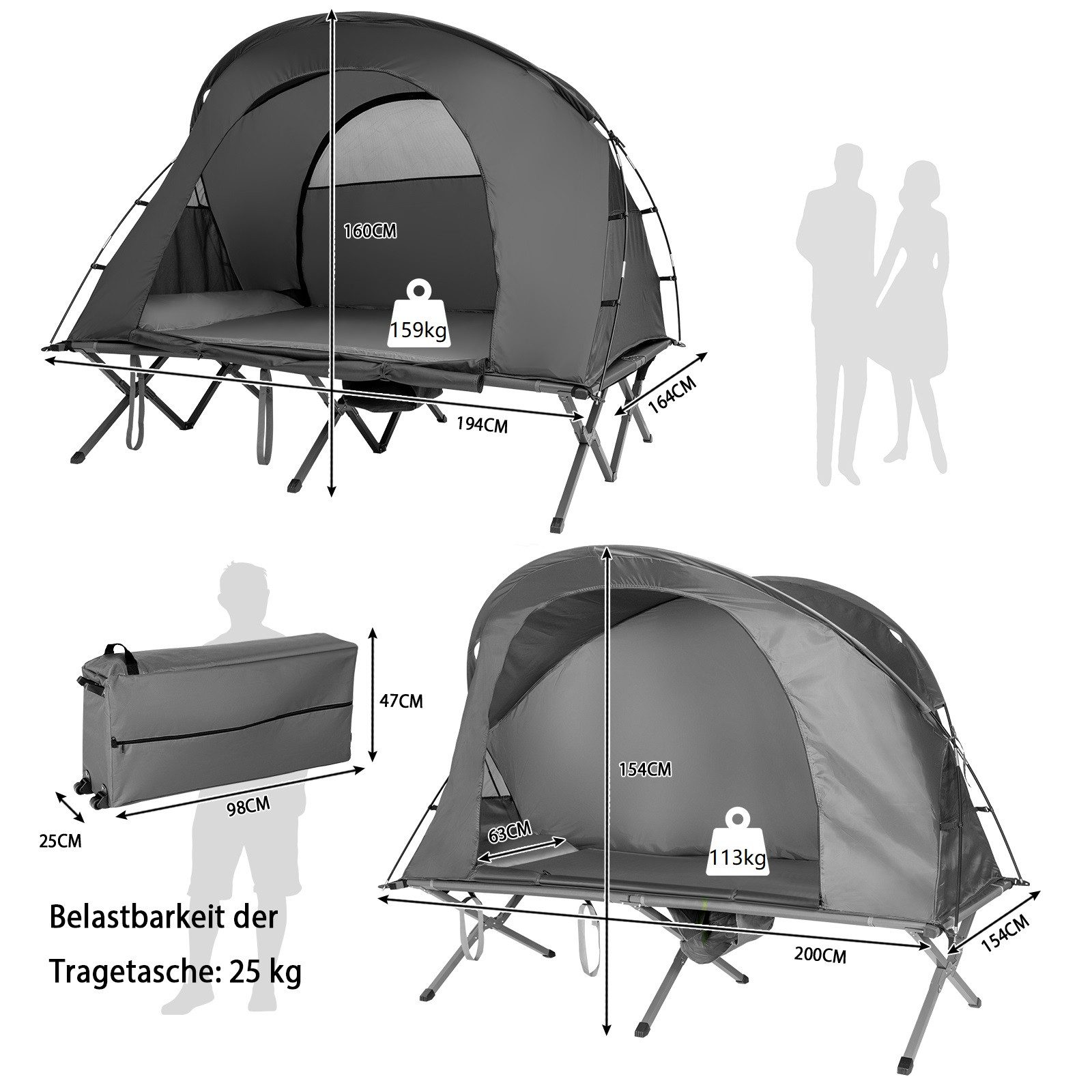 COSTWAY Kuppelzelt 600D, Personen: 2, mit selbstaufblasender Luftmatratze