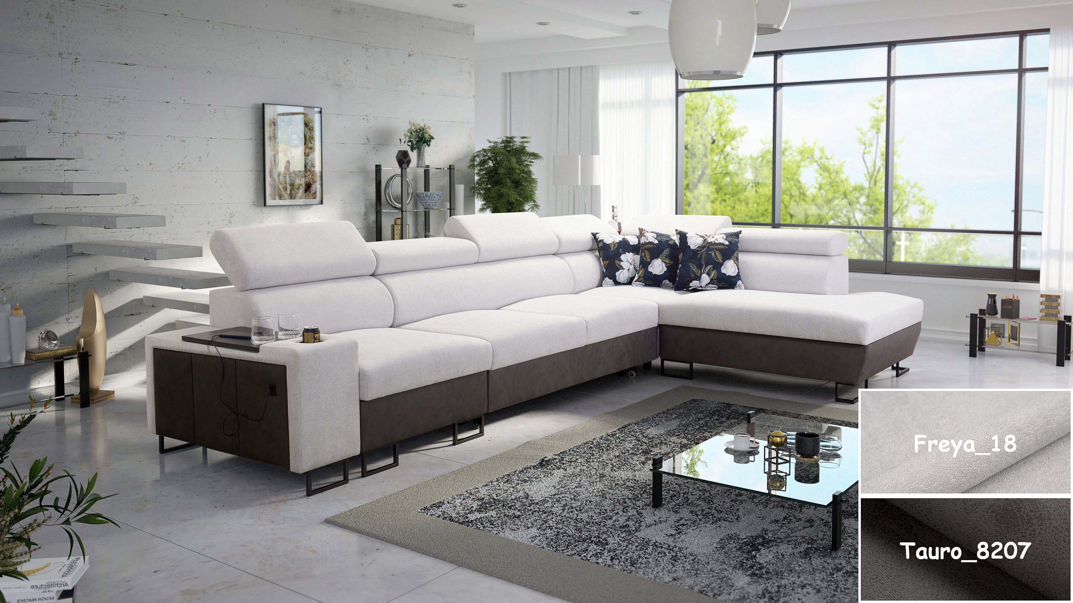 Möbel für Dich Ecksofa XXL Melody XI, mit USB-Ladestation, Ablagen, Bettfunktion und Stauraum